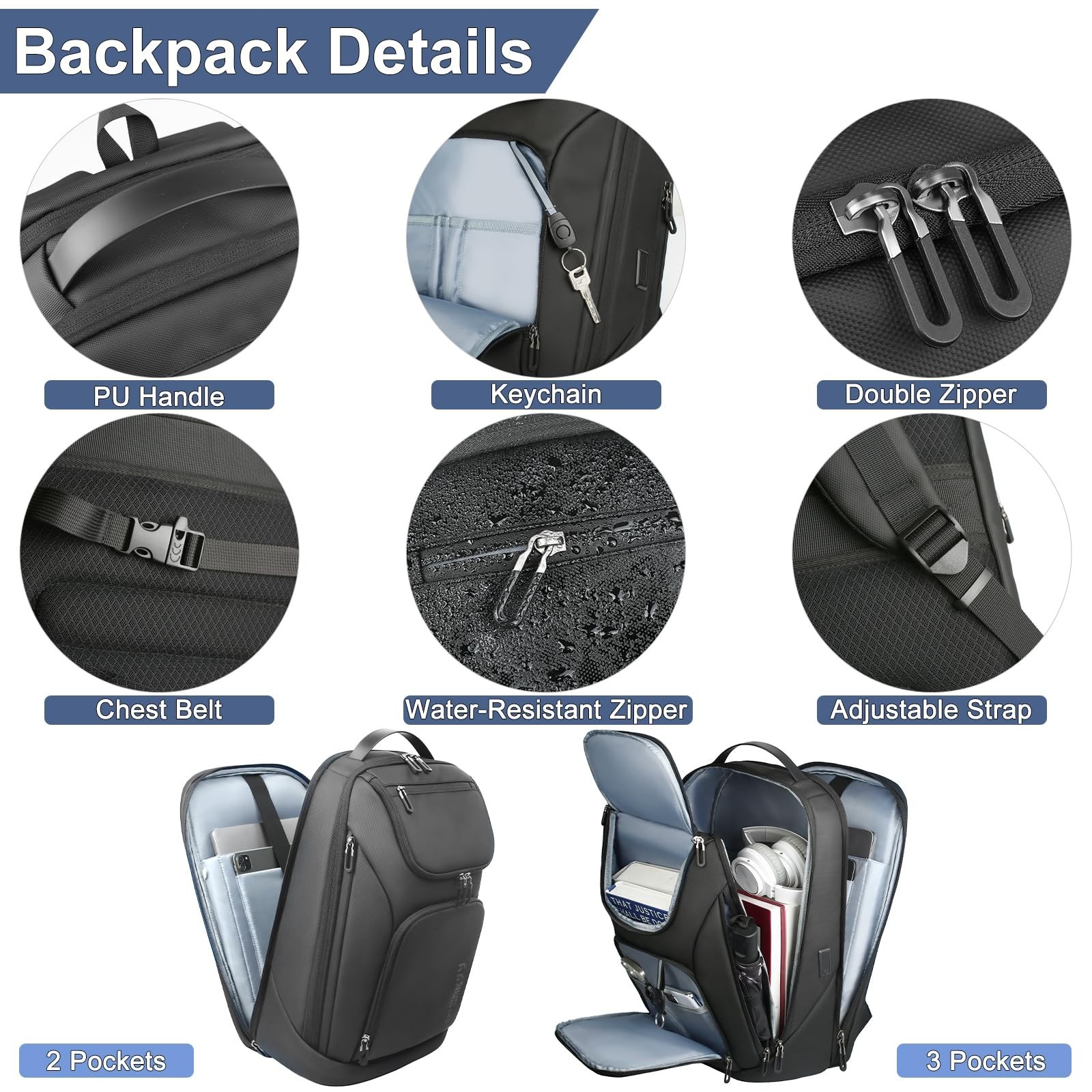 Smart Anti-Theft Business Backpack for 17.3″ Laptop, USB Charging, Water-Resista