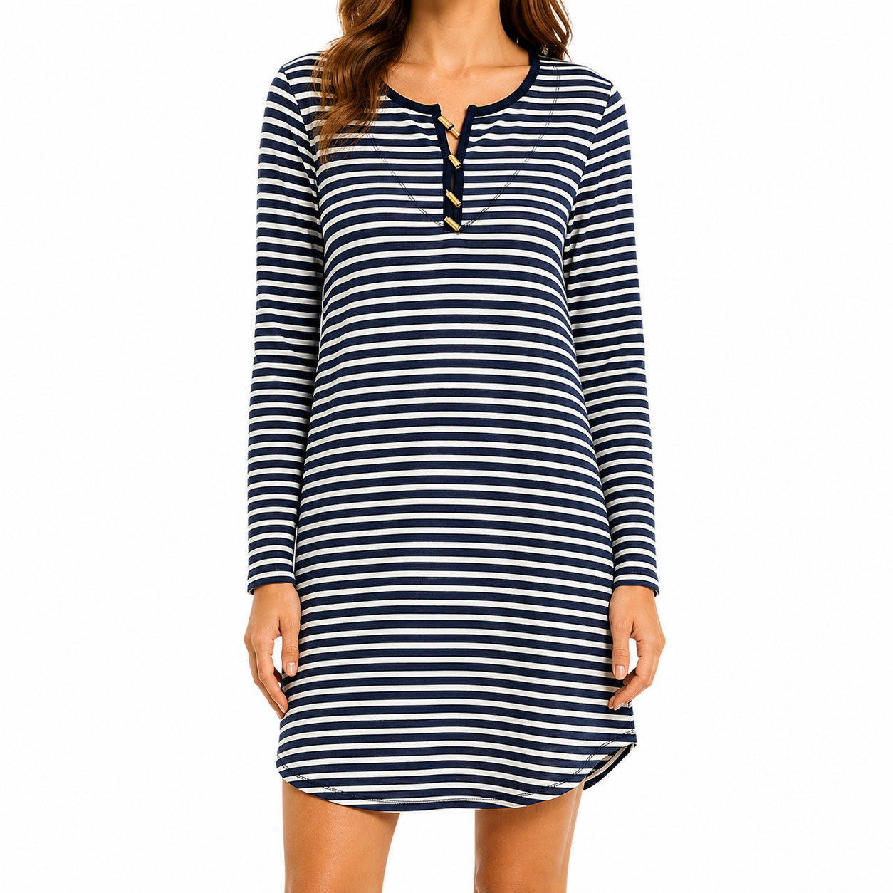 Ralph Lauren Shirt Dress Womens XL Striped Toggle Nautical Old Money Preppy