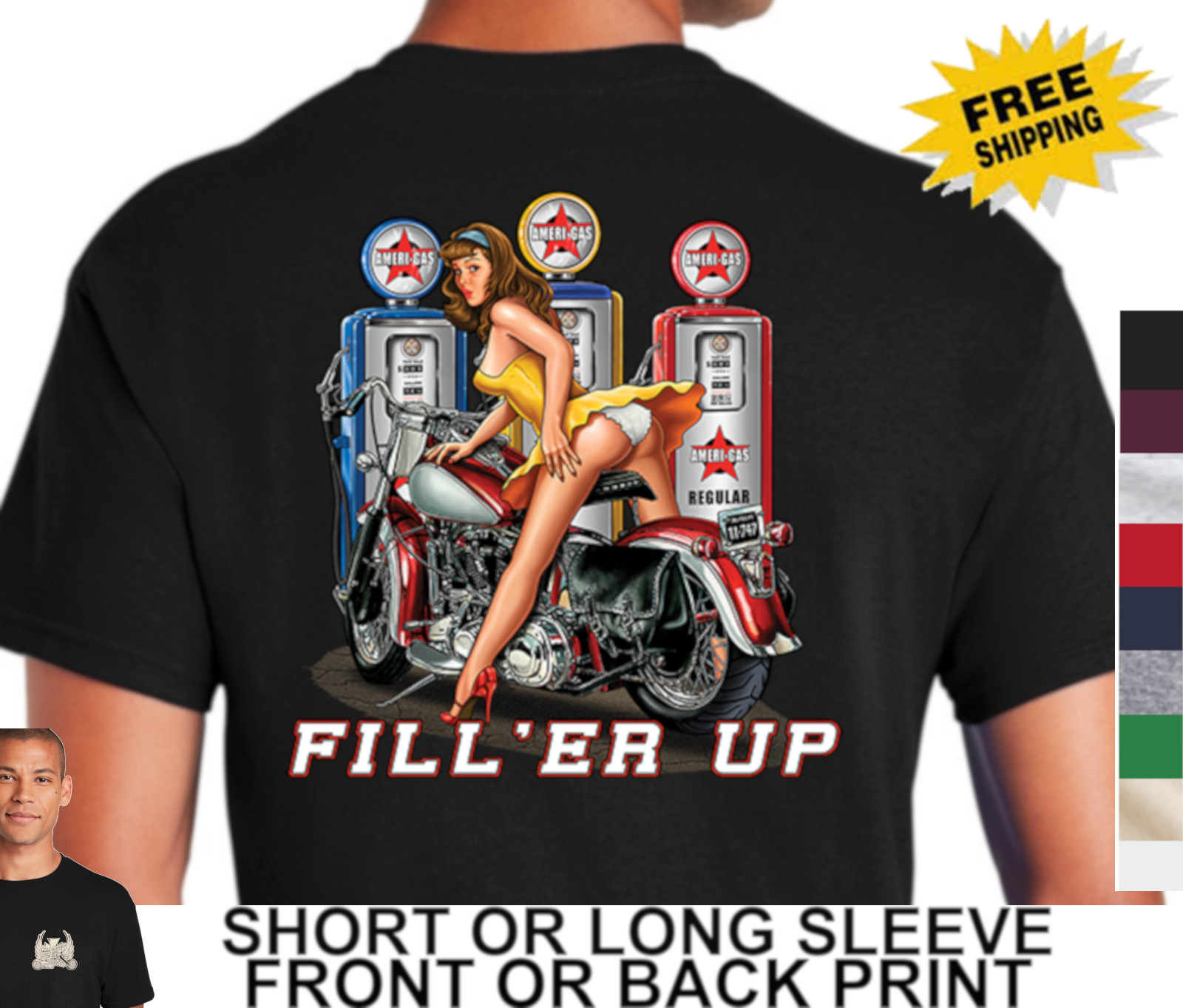 Biker Classic American Motorcycle Custom Chopper Scooter Sexy Girl Men’s T Shirt