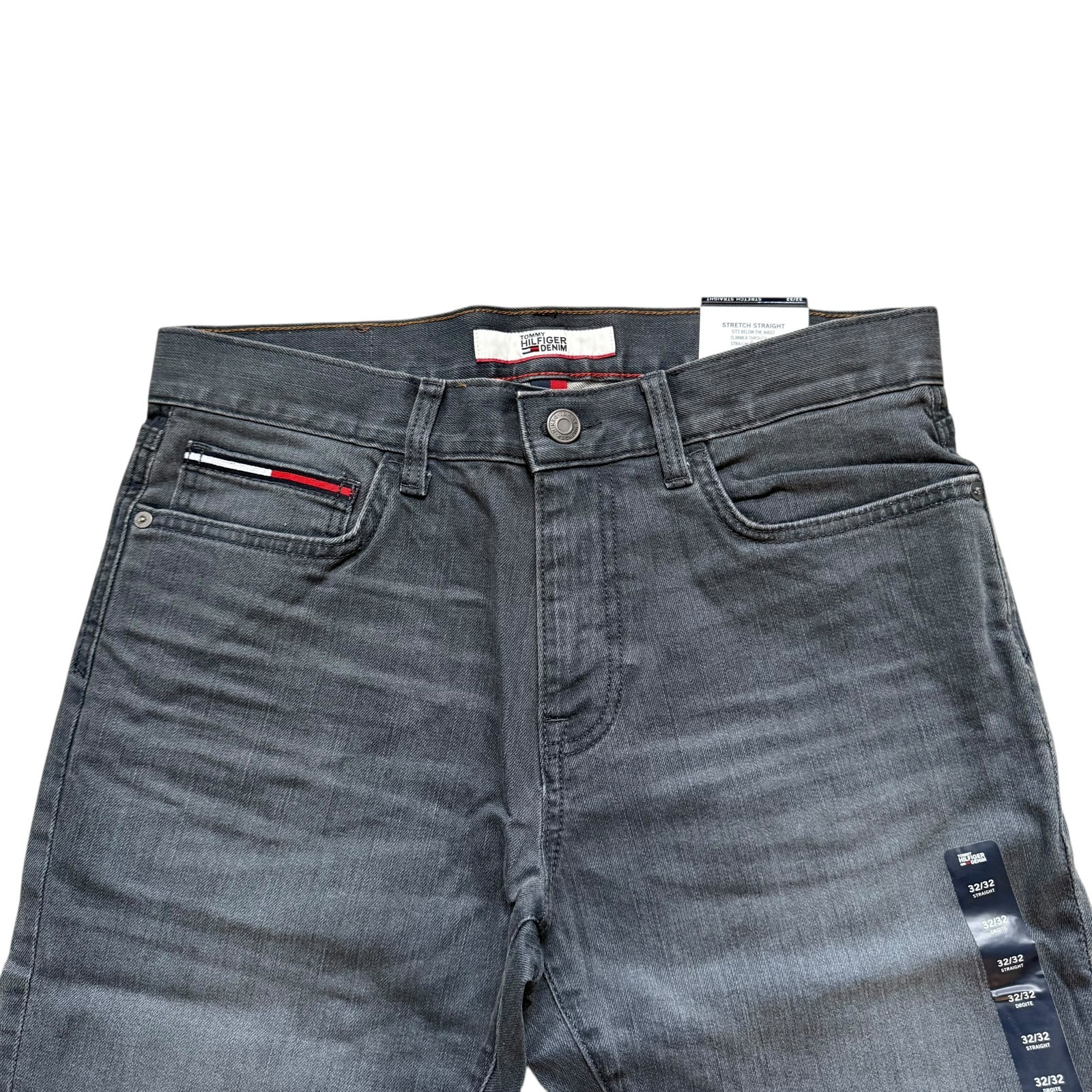 NWT Tommy Hilfiger Denim Men’s Dark Grey Stretch Straight Jeans Slightly Stiff