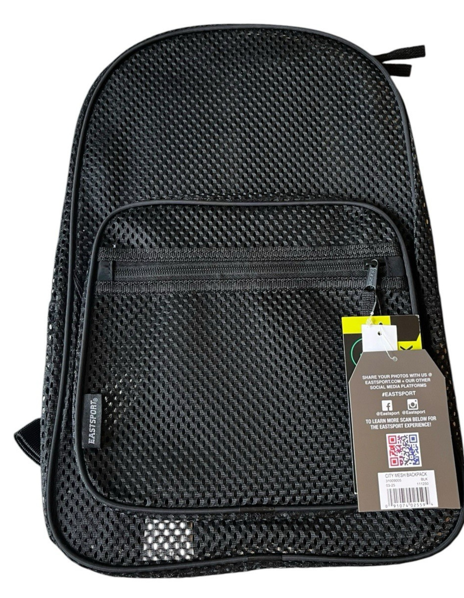 Black Mesh Backpack 16 1/2 Inch NWT School Adjustable Straps Eastsport
