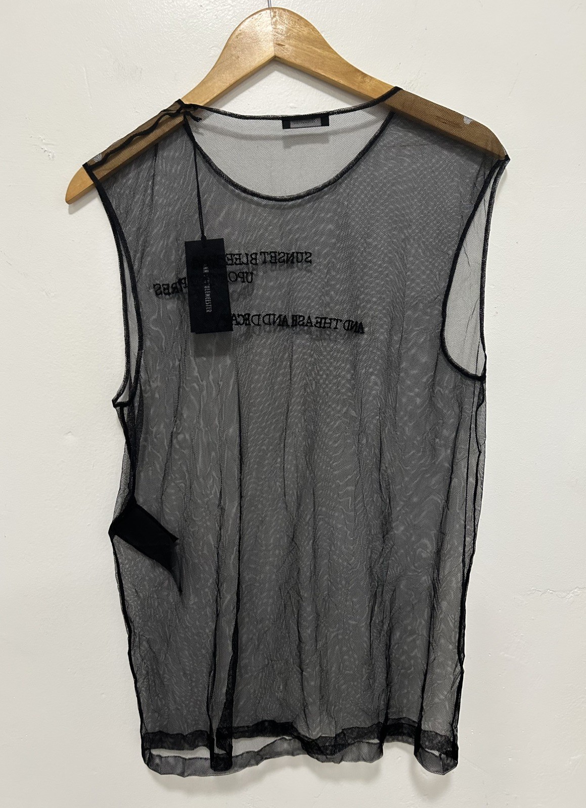 ANN DEMEULEMEESTER BLACK SUNSET BLEEDING EMBROIDERED MESH TANK TOP SHIRT M BNWT