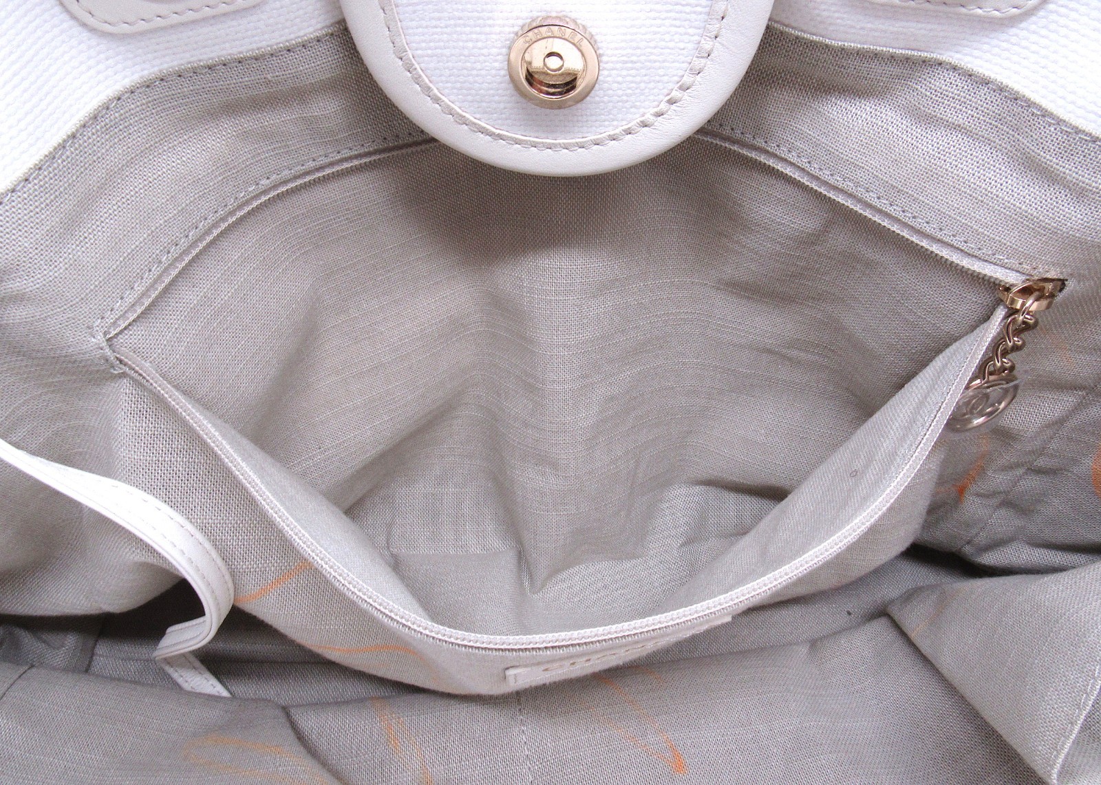 Chanel Medium Deauville Tote White Canvas Bag w/ Pouch Read