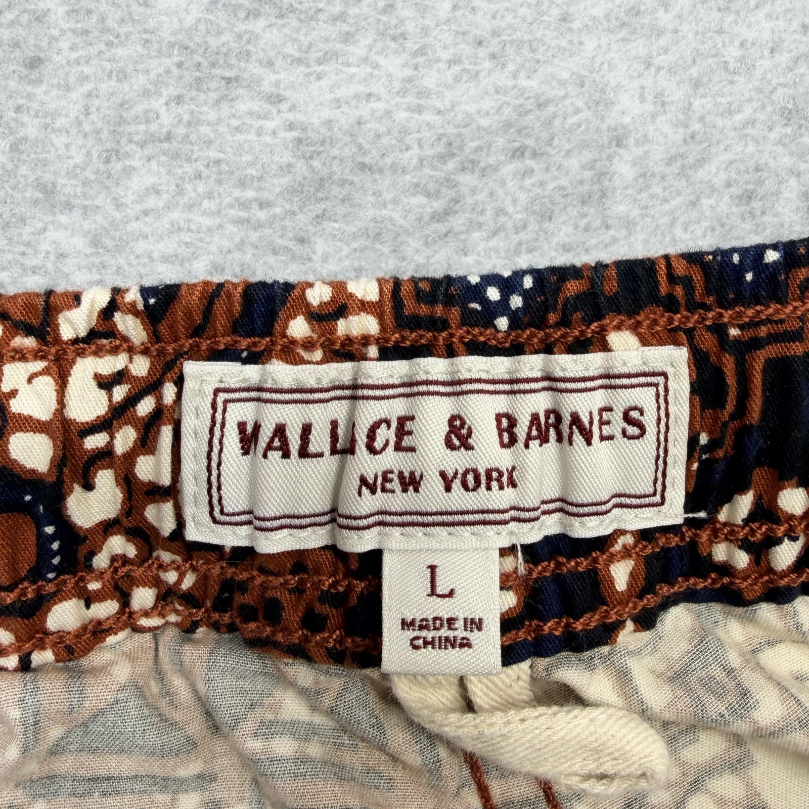 Wallace & Barnes Patchwork Shorts Mens Large Brown Batik 6 Inch Casual Elastic
