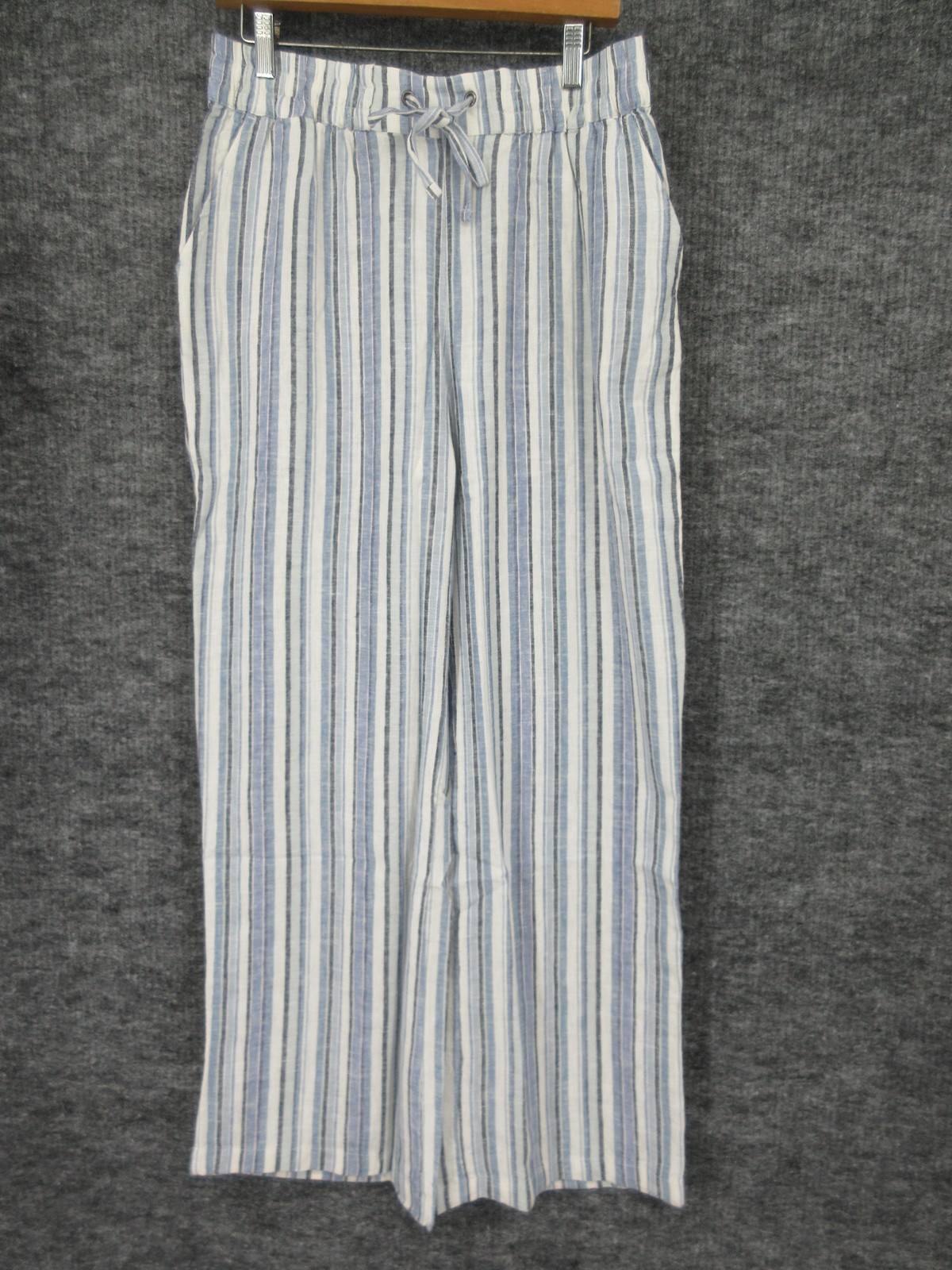 Naturals D&Co Pants Womens M Blue Stripe Linen Blend Paperbag Wide Leg Casual