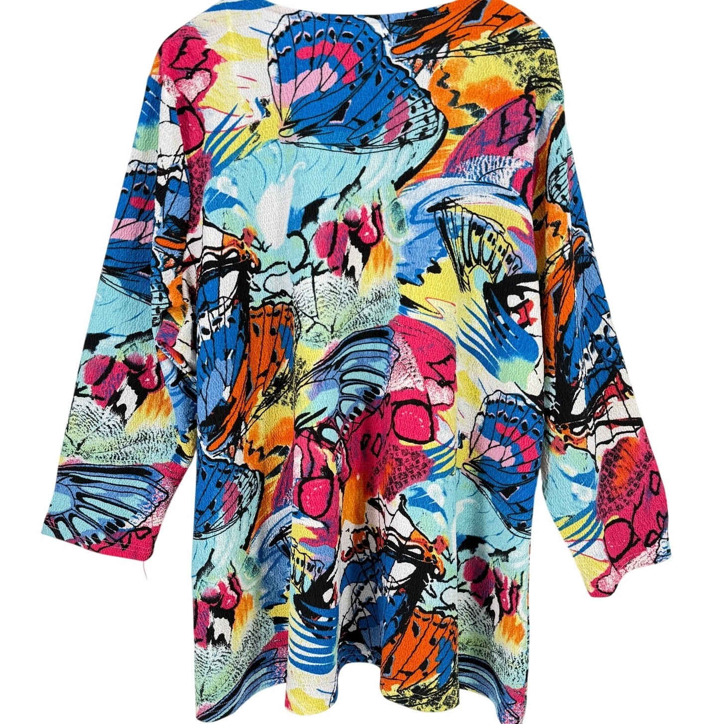 Calessa Crinkled Butterfly Print Tunic Shirt Plus Size 2X Art To Wear Textured