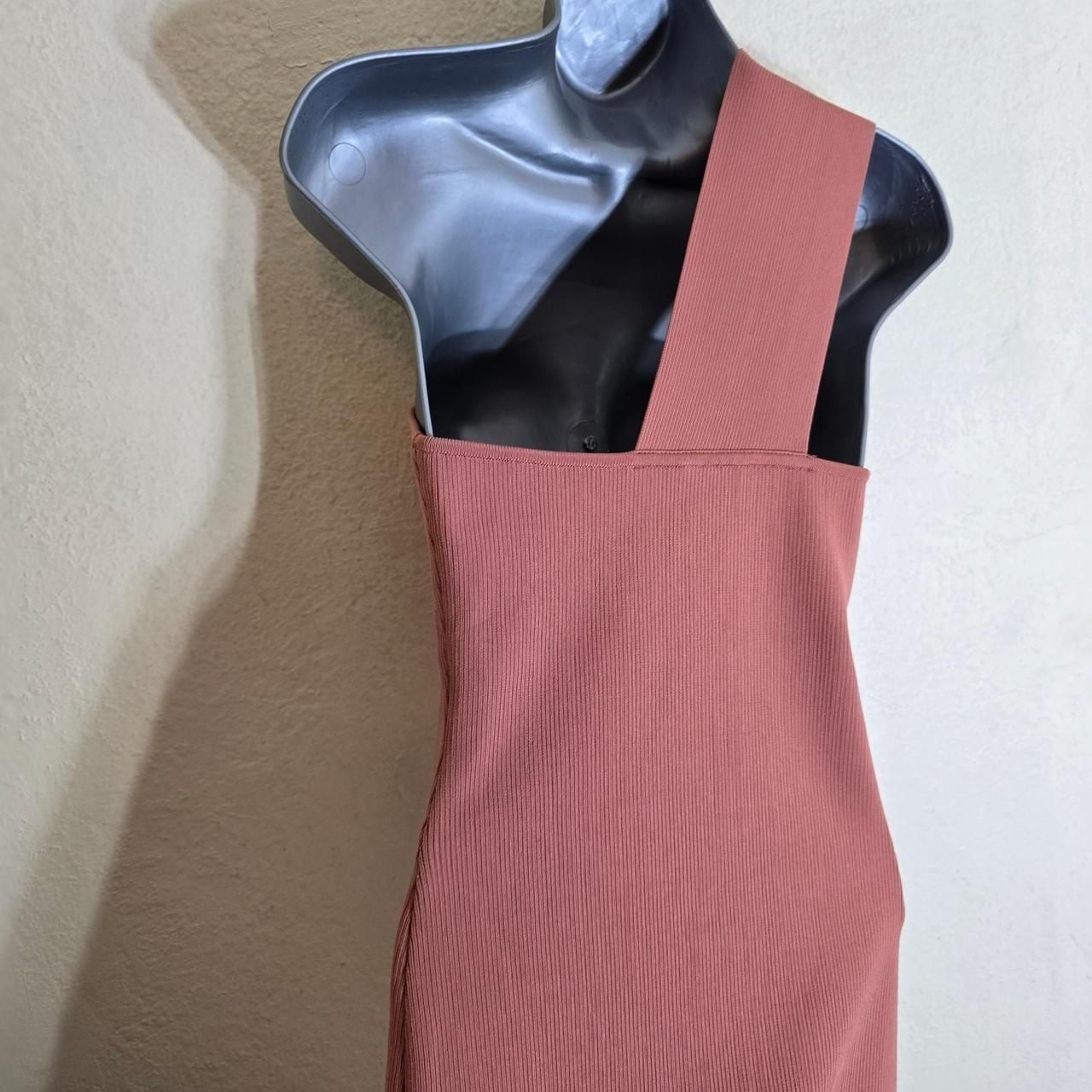 Hervé By Hervé Léger Dusty Rose One Shoulder Banded Ribbed Bodycon Mini Dress
