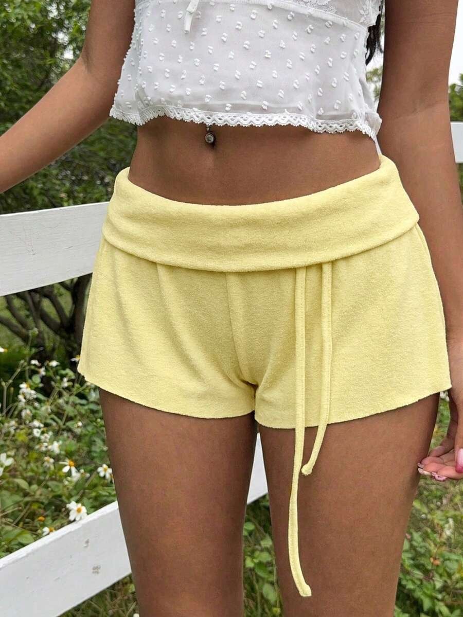 White Cotton Mini Shorts Women Casual Elastic Waist Summer Shorts