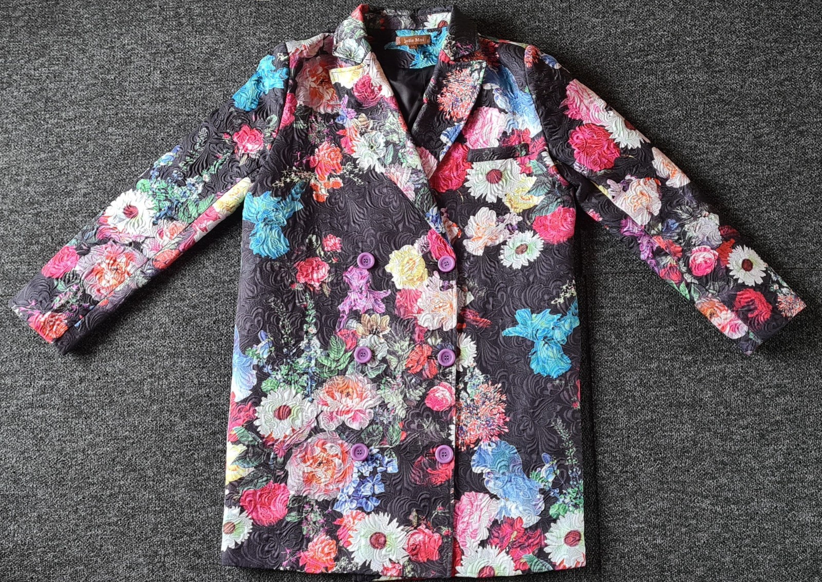 Jolie Moi Floral Jacket UK 14 Double Breasted Textured Blazer Jacket