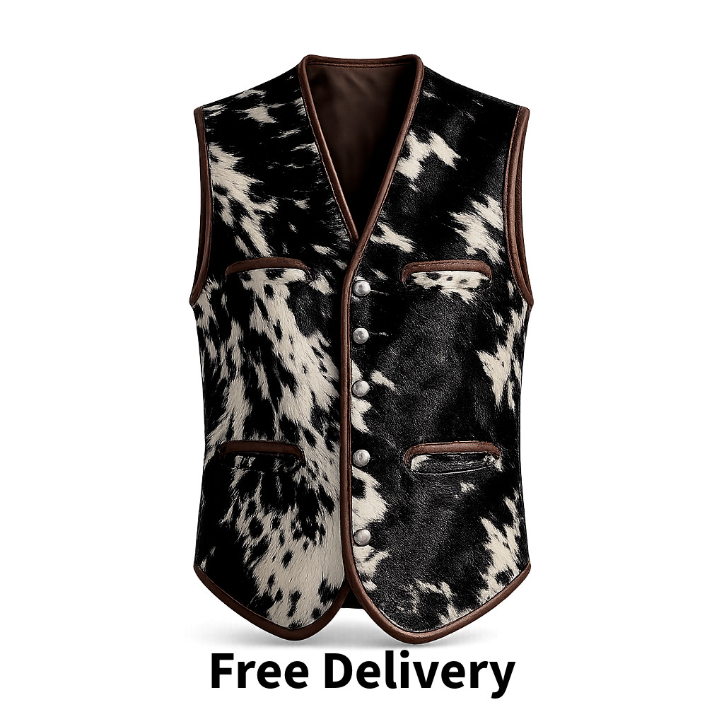 Women’s Motorcycle Cowhide Vest Real Hair-On Leather Waistcoat USA Cowgirl Black