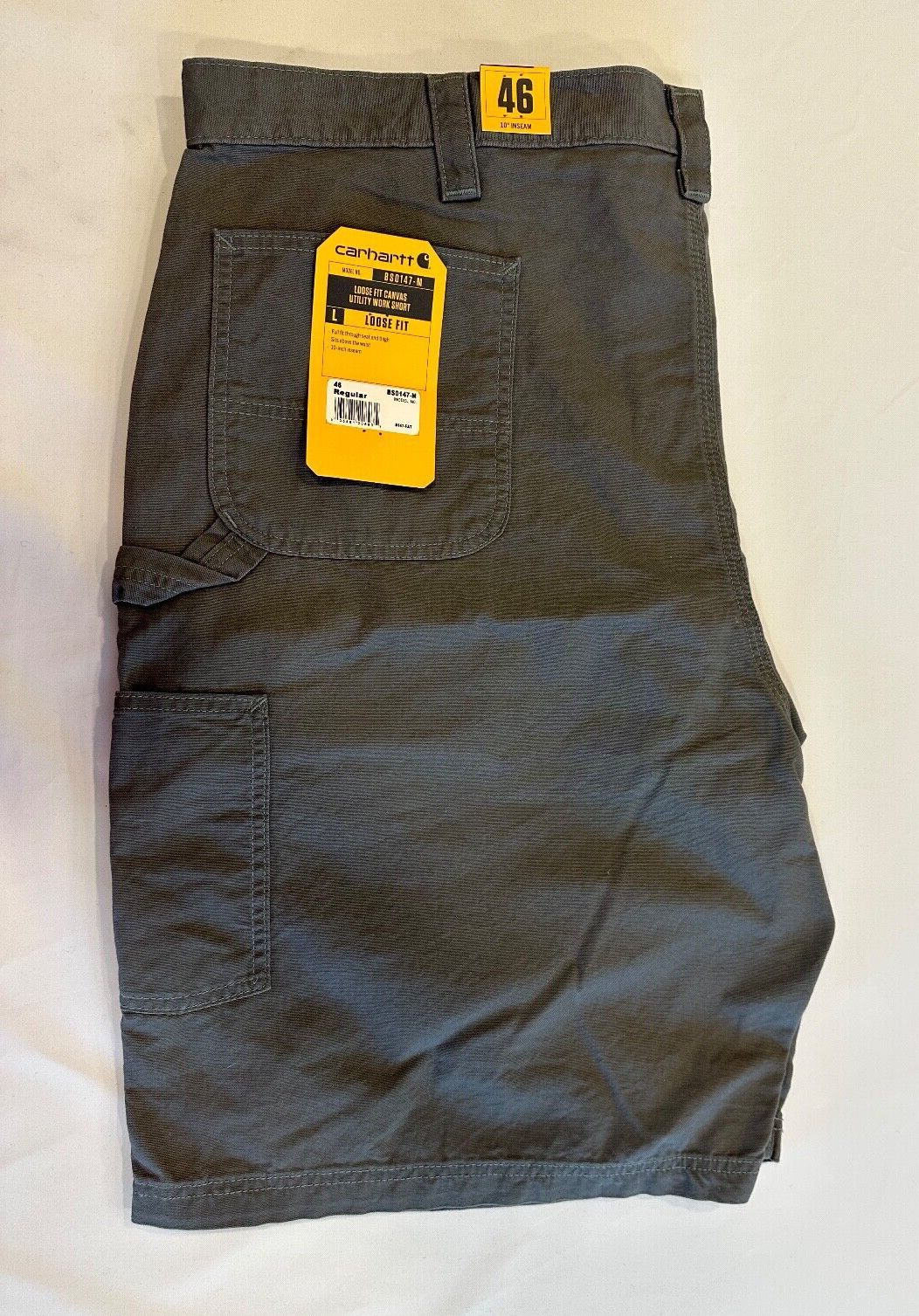 Carhartt Gray Loose Fit Canvas Work Utility Shorts BS0147-M Size W 46 In 10 in