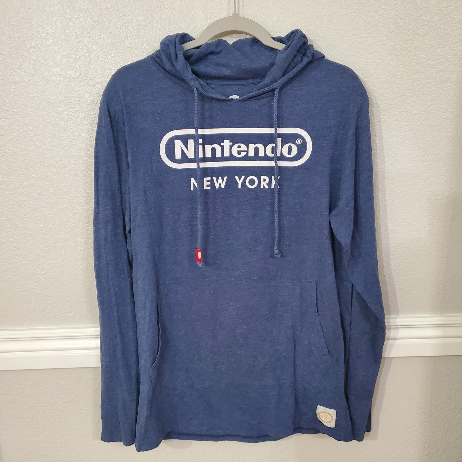 Nintendo New York Logo Hoodie Blue Long Sleeve Lightweight Unisex Gamer