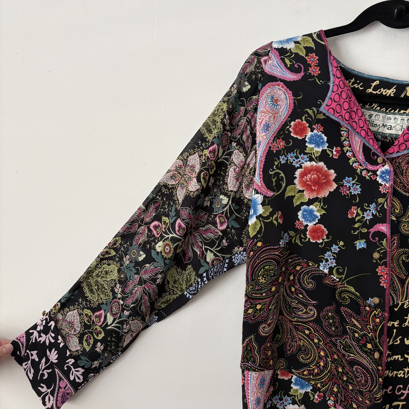 Nothing Matches Mixed Print Button Front Top Size 0 XS Patchwork Artsy Boho USA