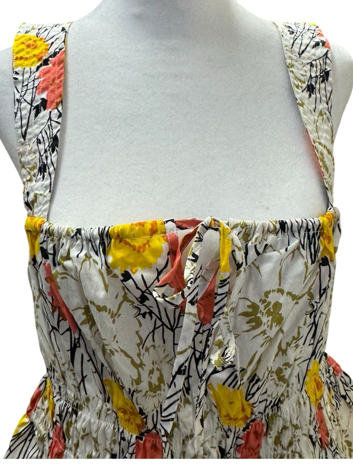 NWT BCBG Max Azaria Floral Coral & Yellow On White Ruched Peplum Tank Top US S