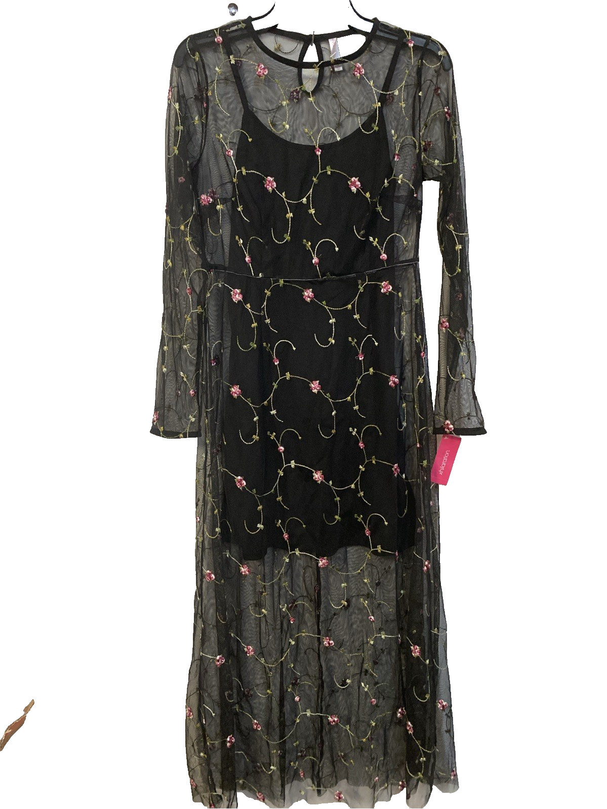 Juniors Xhilaration Embroidered Lace L/S Overlay Dress-Size M