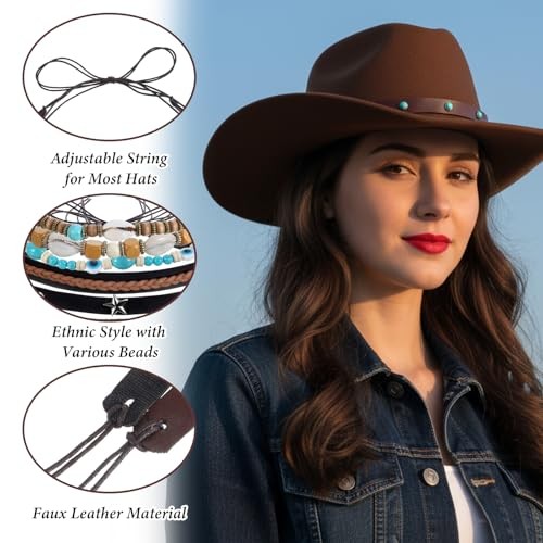 TIESOME 6Pcs Ethnic Western Cowboy Hat Bands, Leather Cowgirl Turquoise
