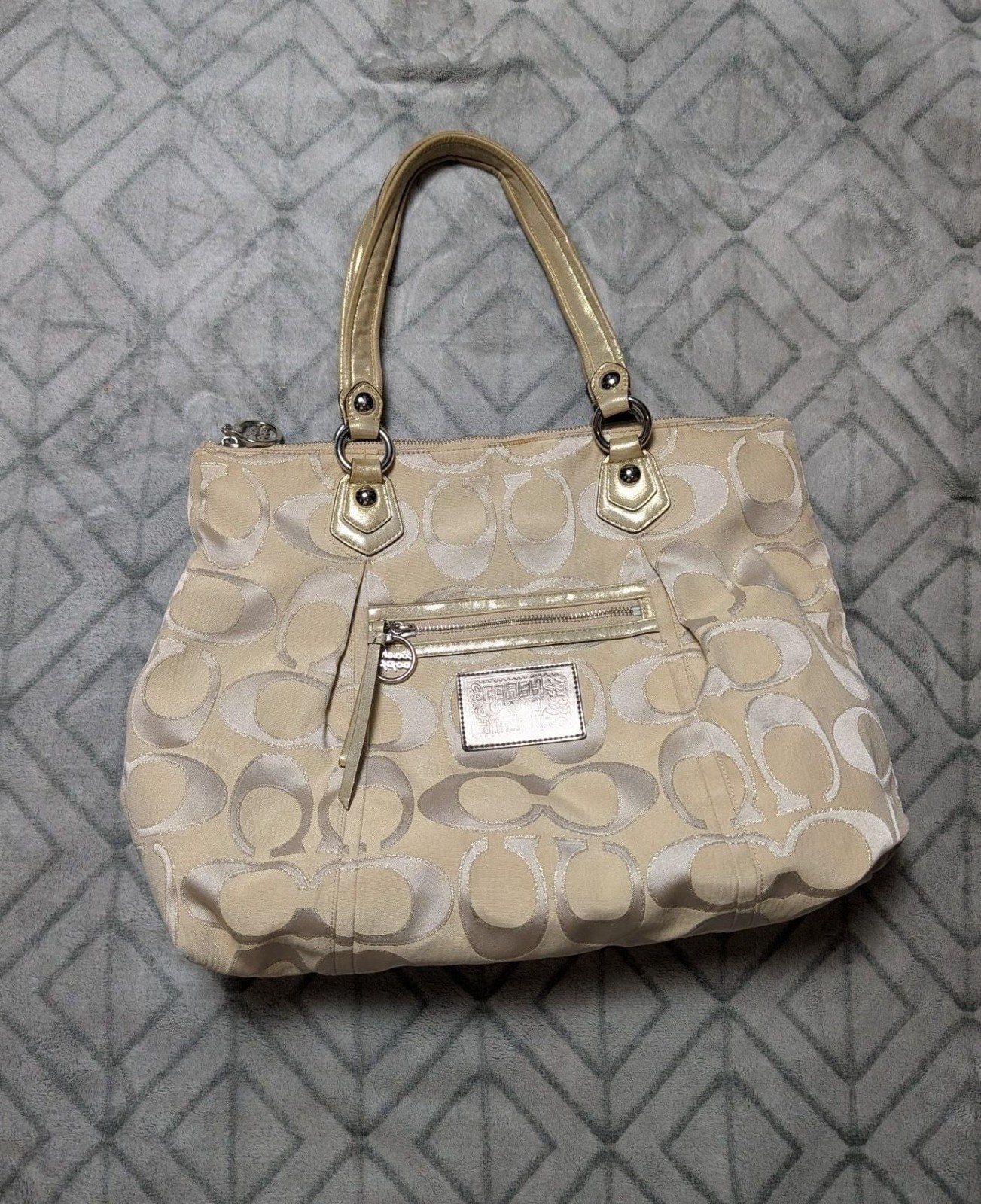 Coach Poppy Signature Metallic Glam Tote Bag