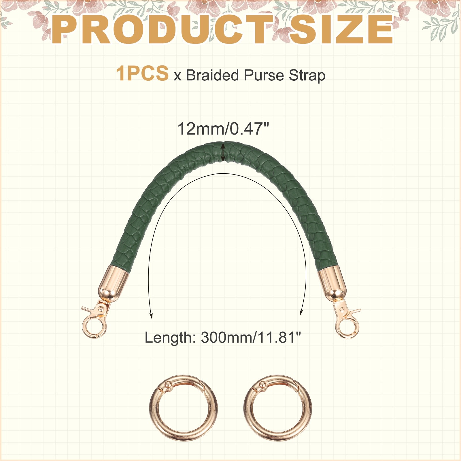 Braided Purse Straps 11.8 Inch Handbag Strap with Spring Buckle Green