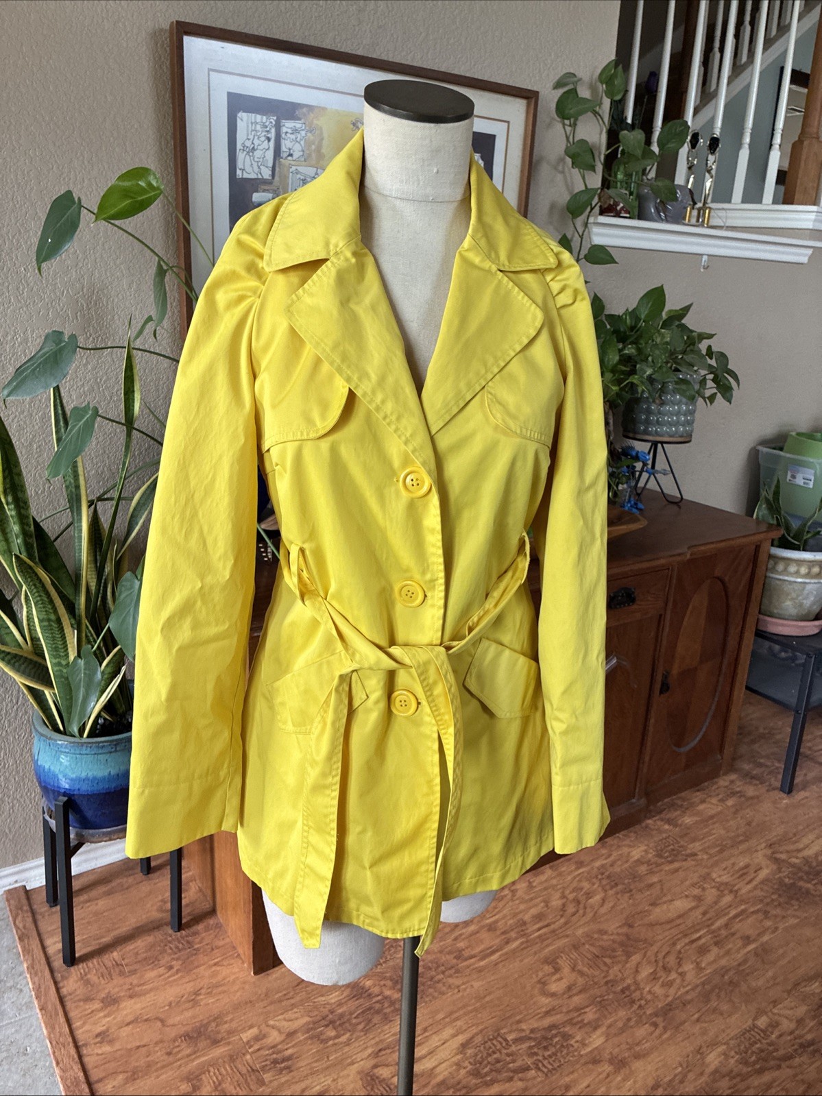 Express Sun-Kissed Yellow Belted Rain Jacket Trench Versatile for All Seasons