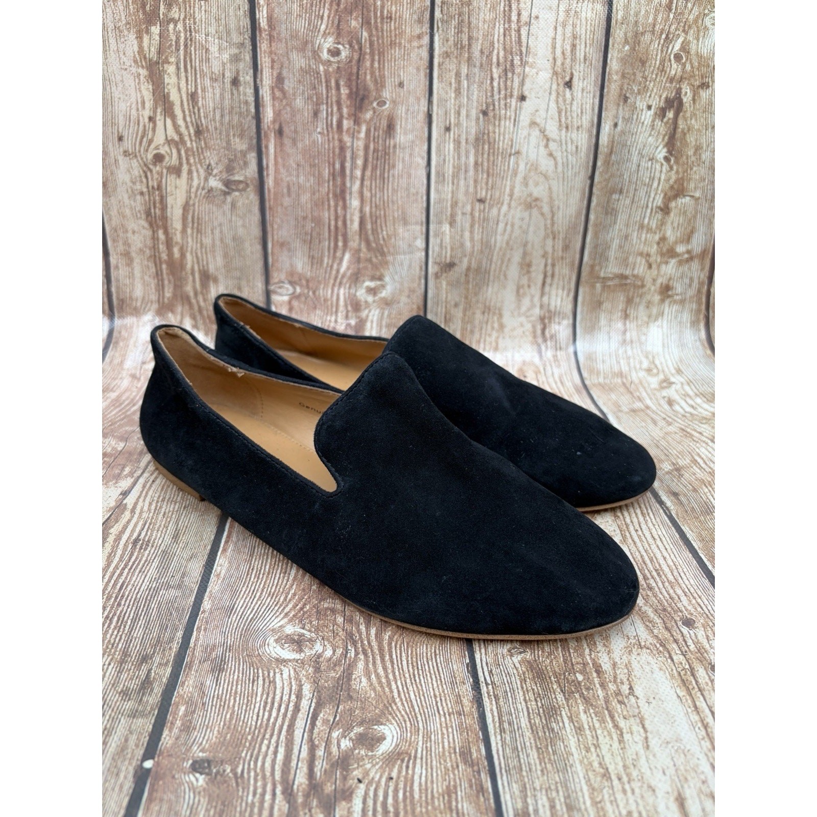 J.CREW Black Leather Slip On Flats Comfort Lightweight Women’s Size 6.5