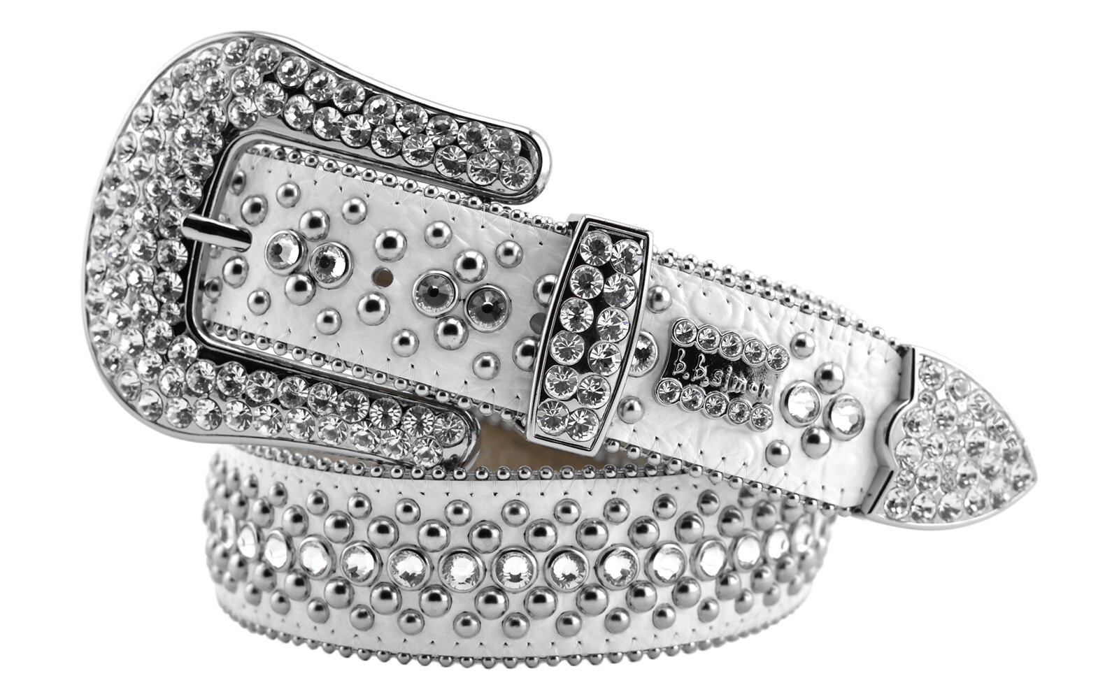 BB Simon Kish Belt Clear Ice Crystal White Silver Rap 30 32 34 36 38 40 42