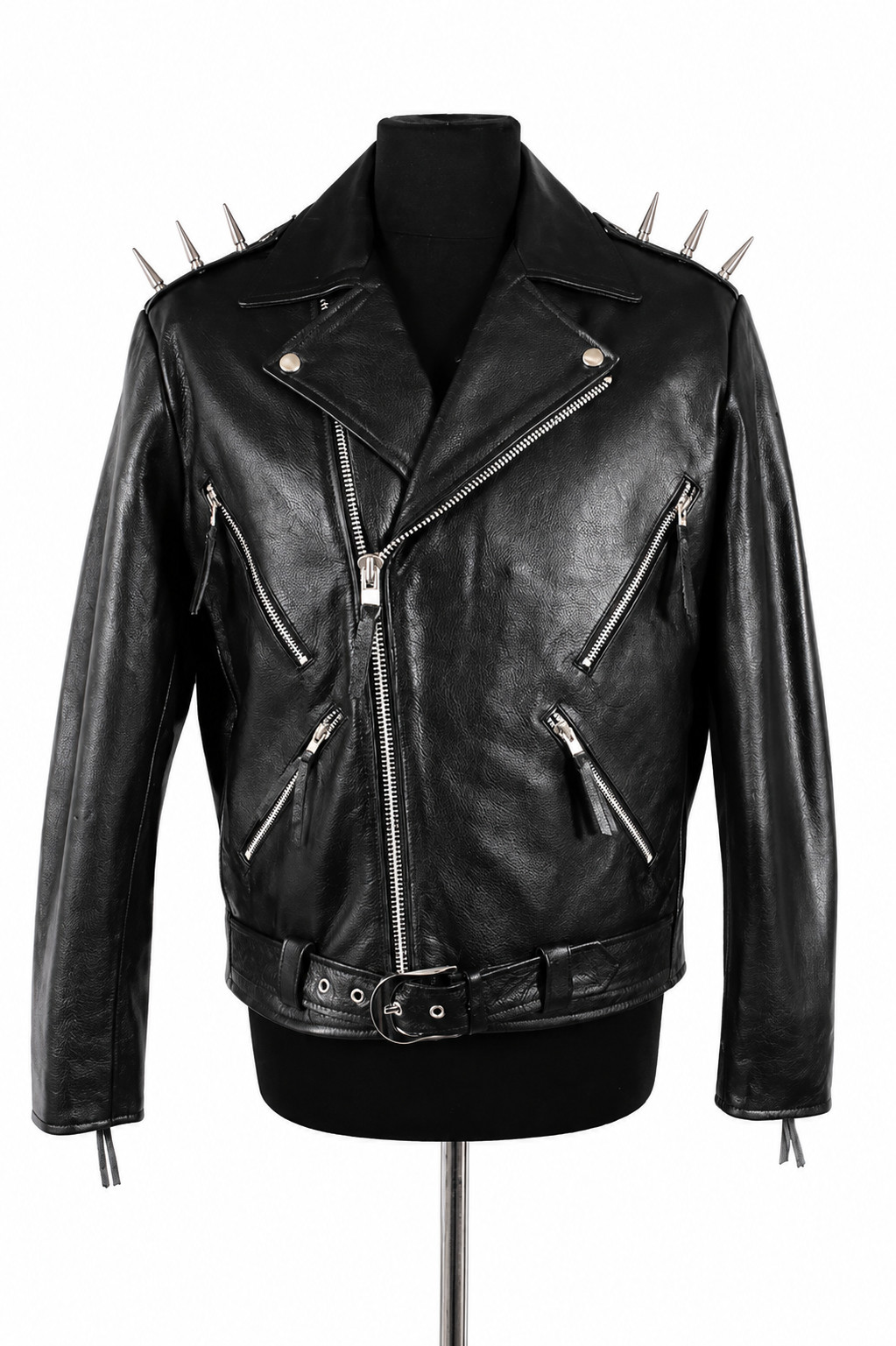 GHOST RIDER Black METAL SPIKES Mens Motorcycle Motorbike Biker Leather Jacket