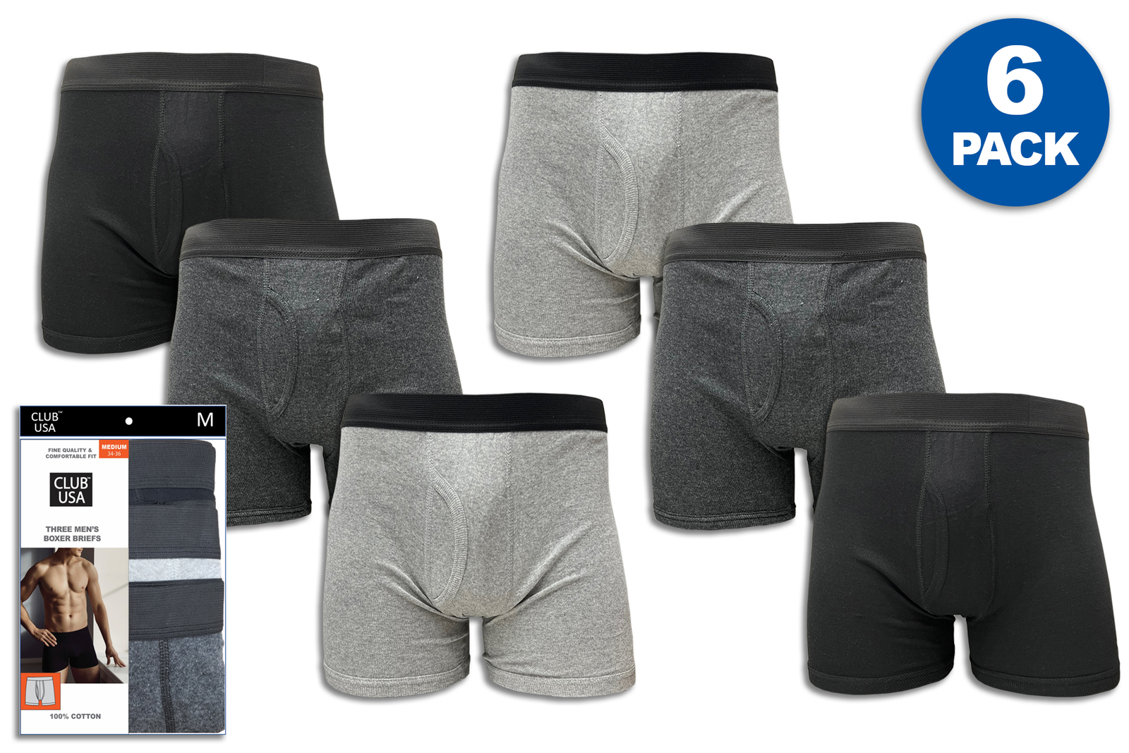 Men’s 6-Pack Boxer Briefs Cotton Comfort Stretch Underwear S – 3XL