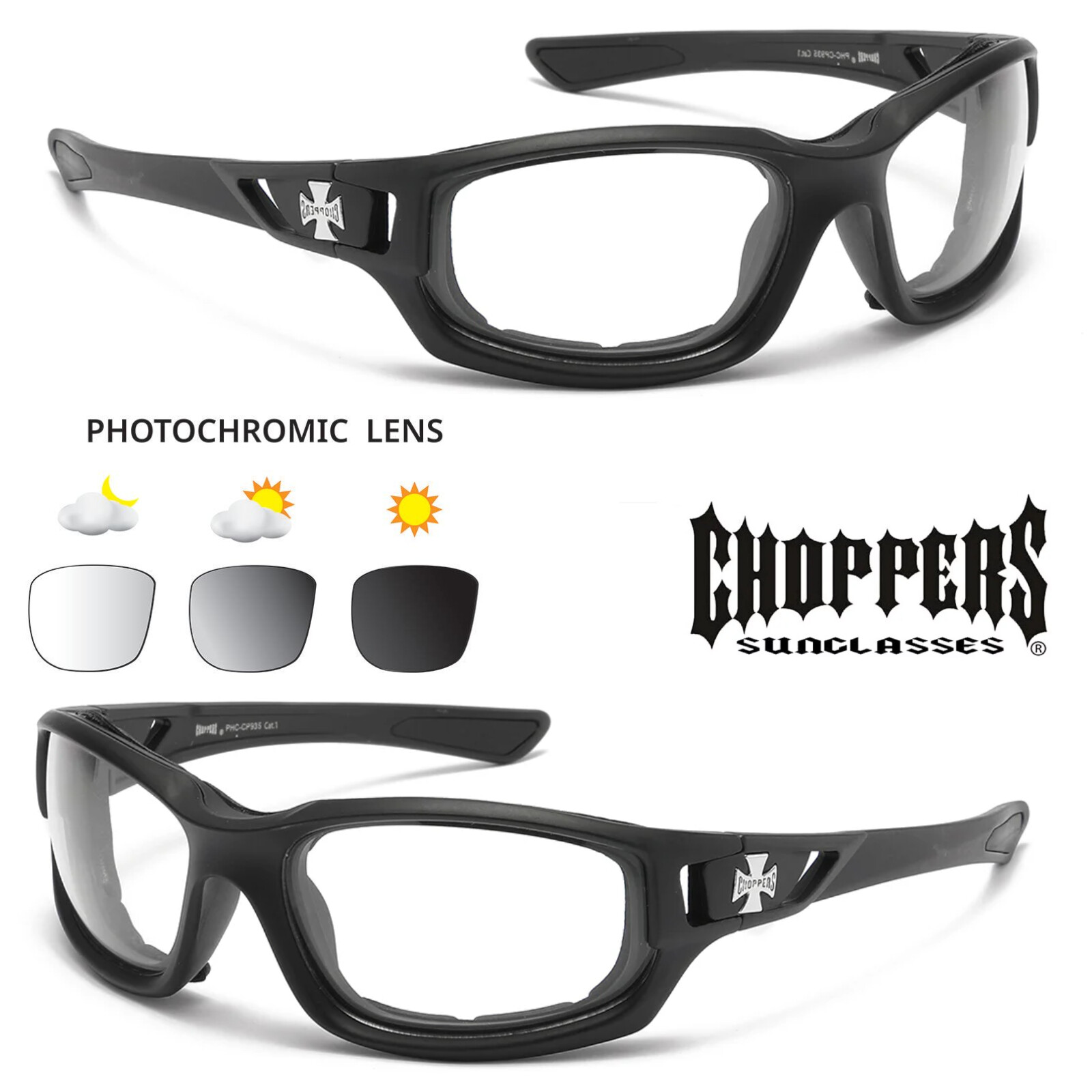 Choppers Sunglasses Motorcycle Riding Glasses Foam Padded Photochromic Lenses