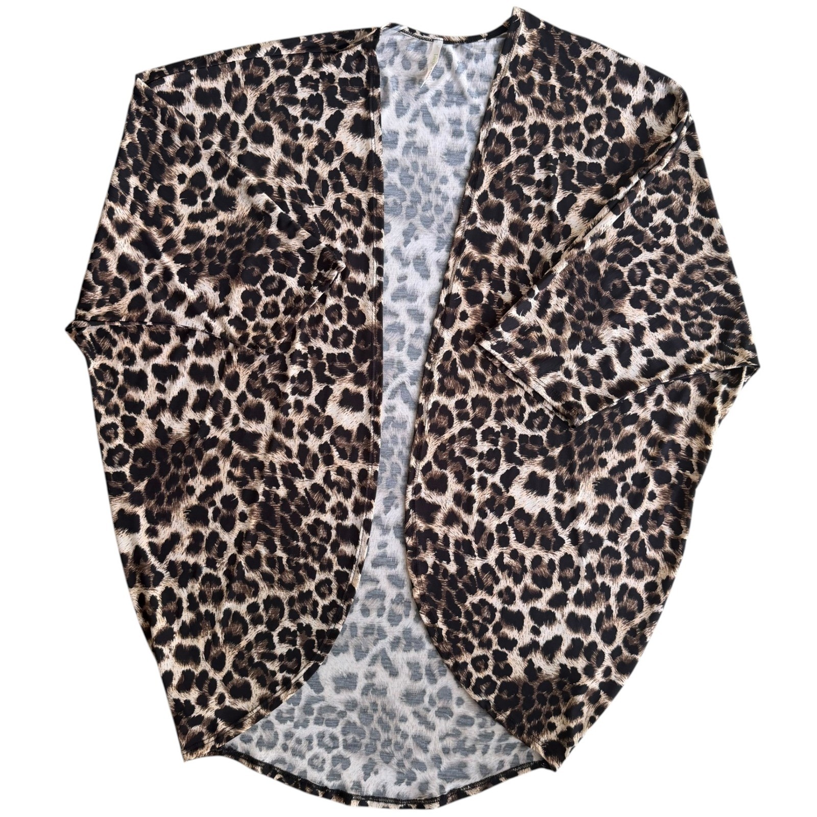Lime n Chili Women L Brown Tan Leopard Print Open Front Kimono Cardigan Cover-up