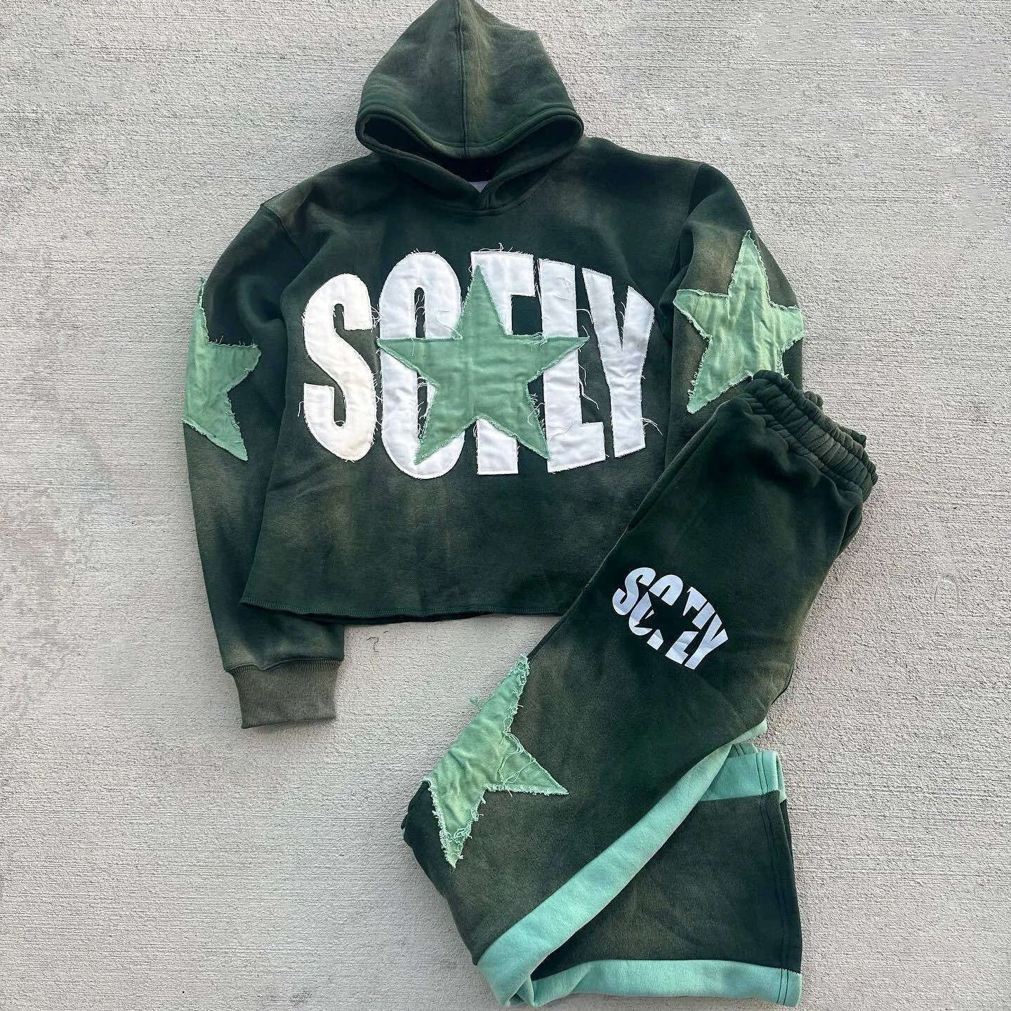 Mens Tracksuit Distressed 2 pc Sweatshirt Sweatpant unisex Streetwear Activewear