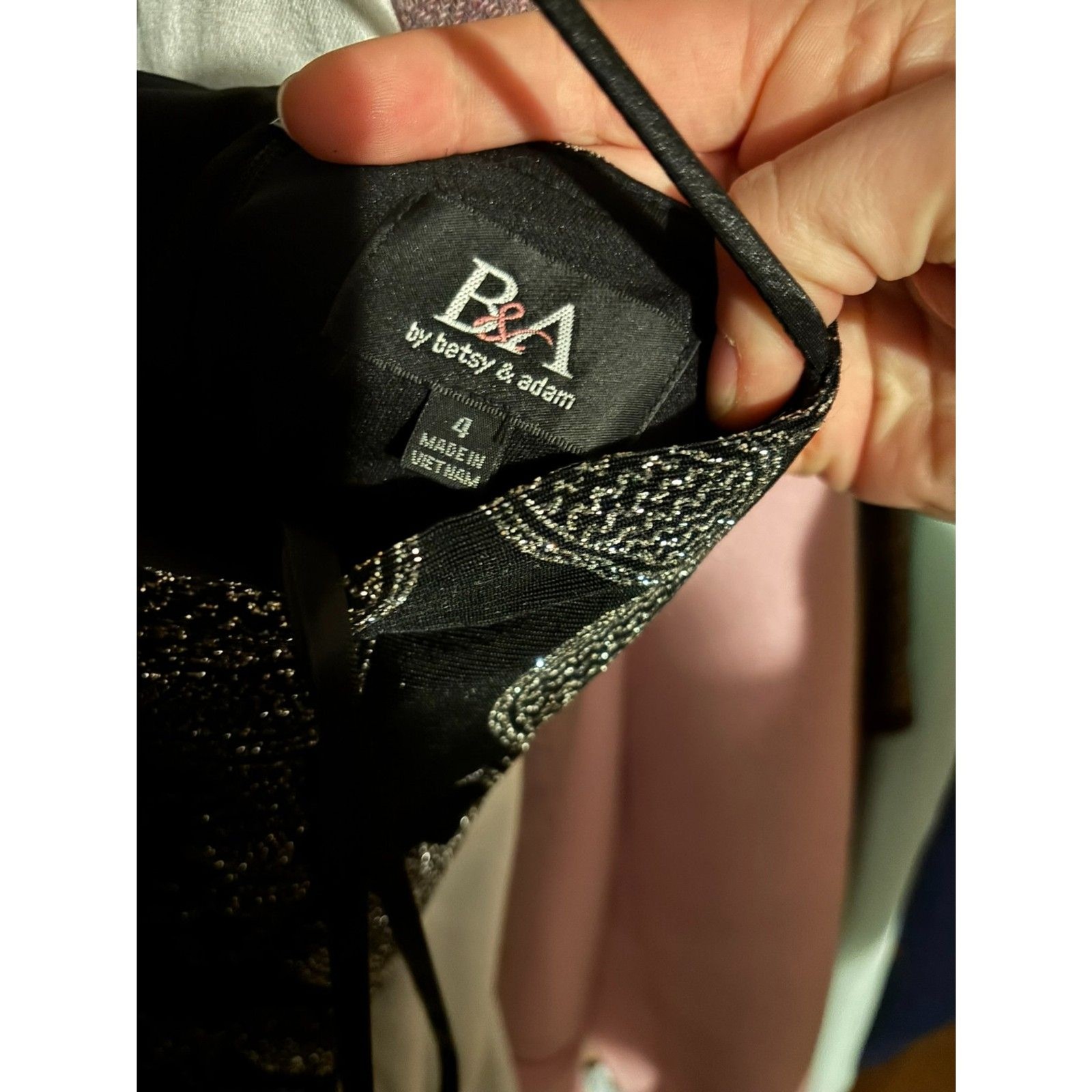 B&A by Betsy & Adam Sparkly Silver and Black Formal Baroque Evening Gown Dress