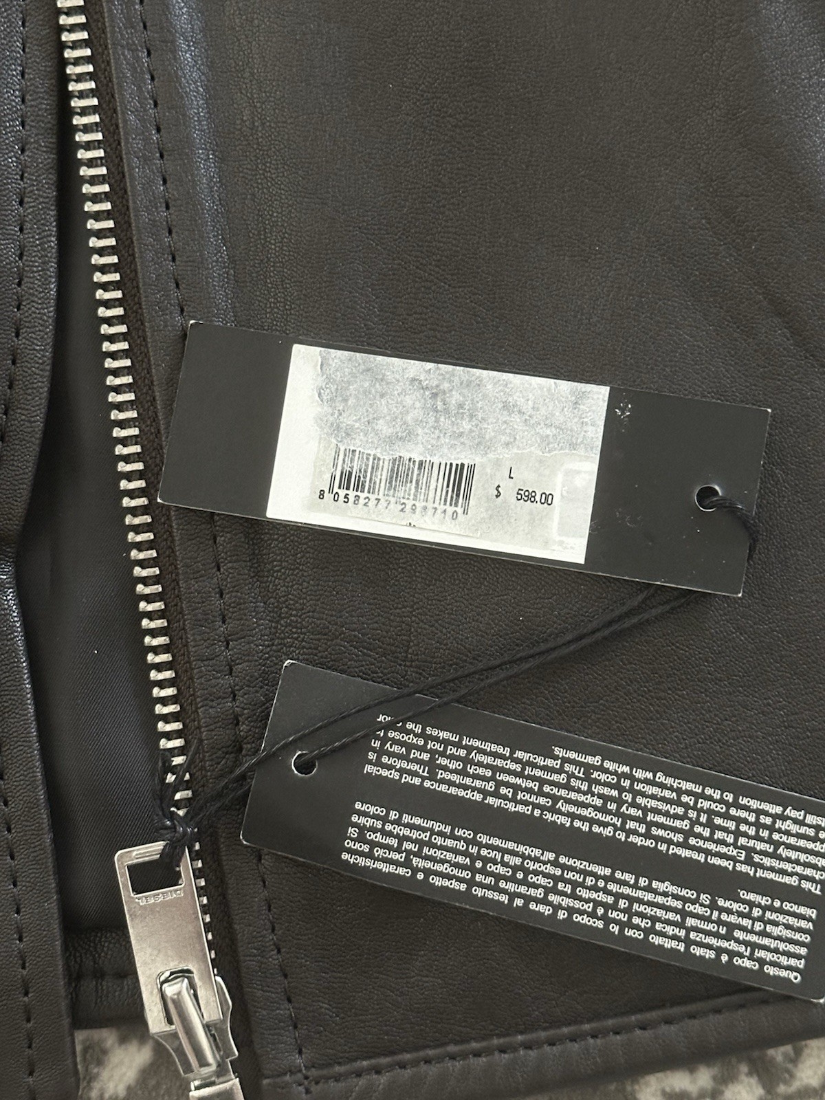 Diesel Men’s 100% Goatskin Leather Cafe Racer Jacket Black Size L NWT MSRP $598