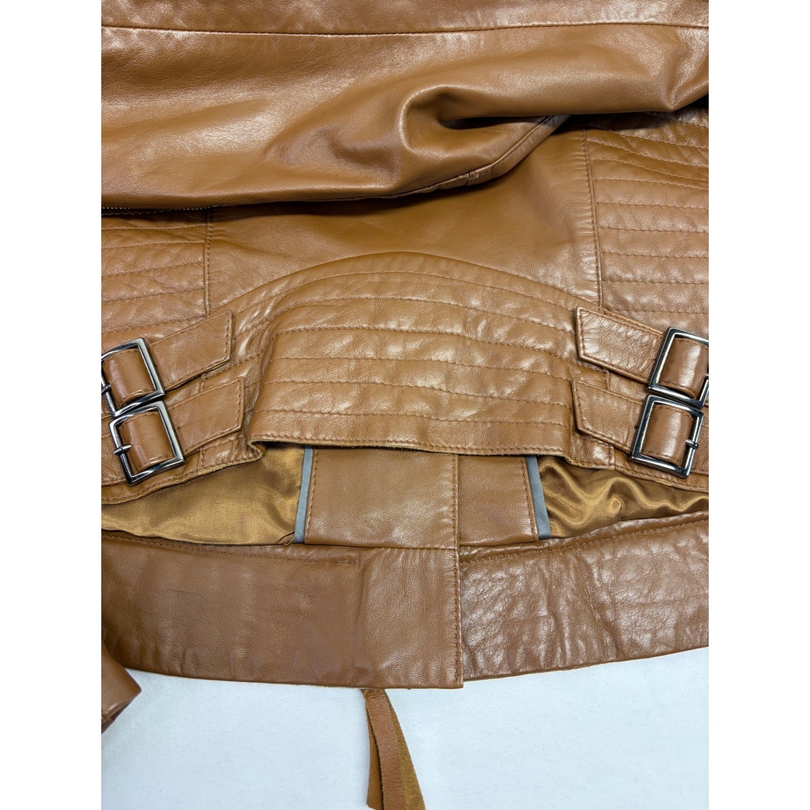 Lambskin Nappa Leather Moto Jacket Womens 8 Cognac Brown Biker Chic Designer