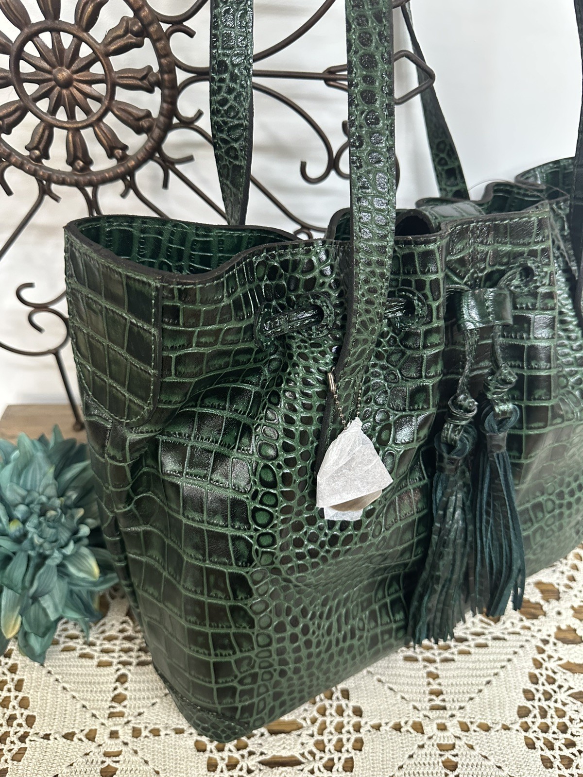 PATRICIA NASH Witney Tote Handbag Purse Green Croc