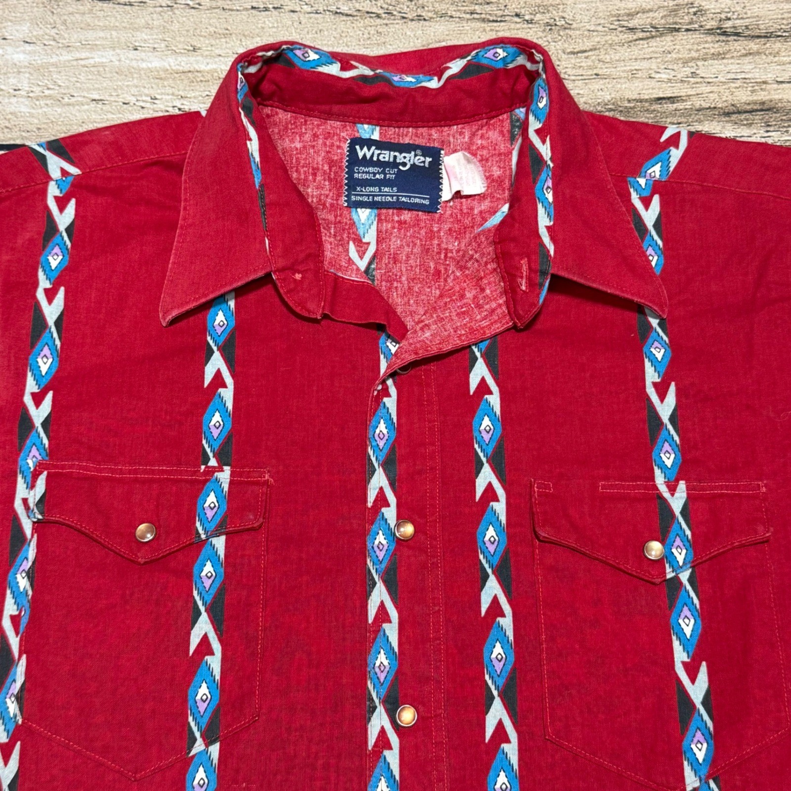 Wrangler Western Pearl Snap Shirt Mens XL Red Southwestern Aztec Brushpopper USA