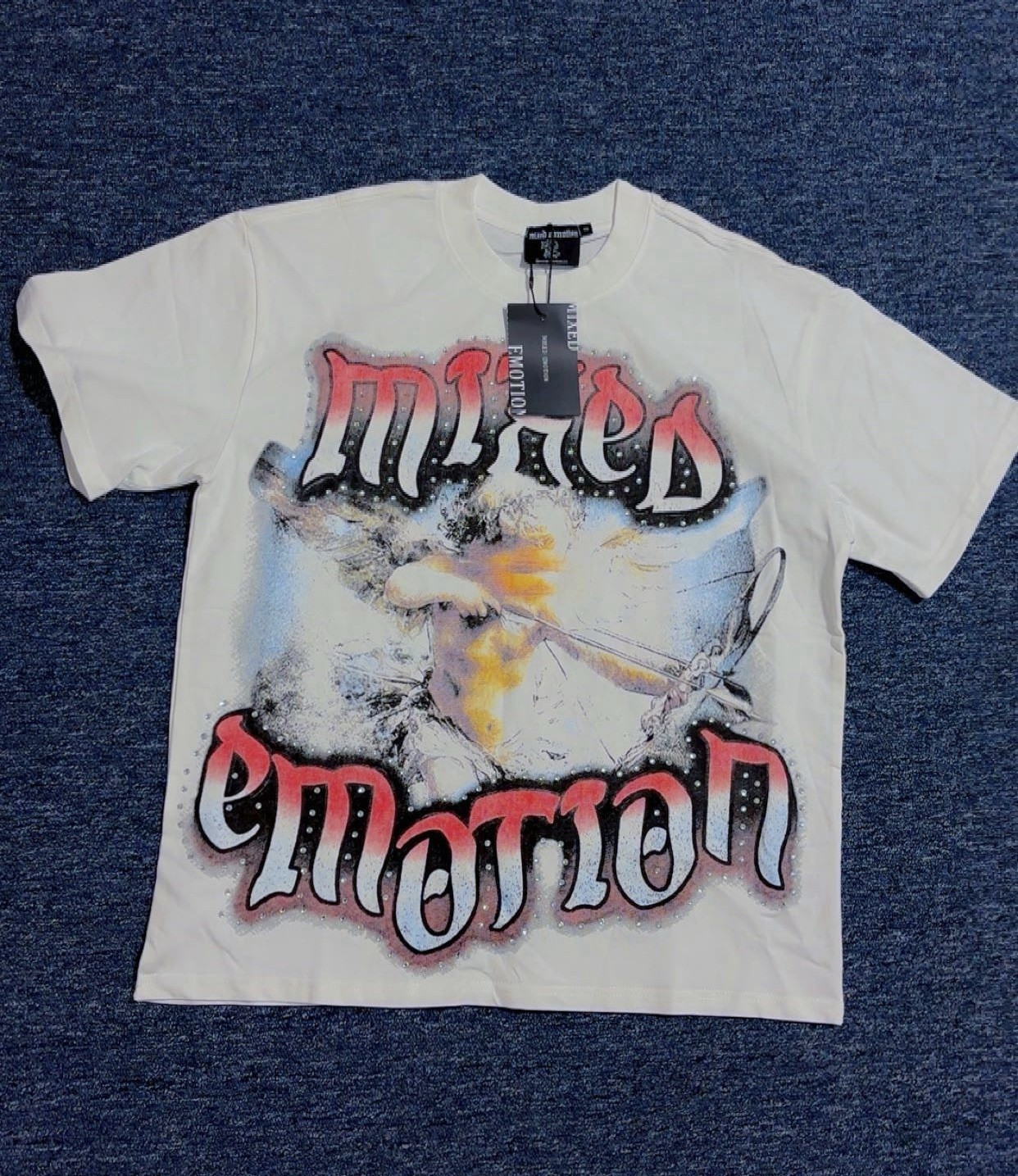 Men’s White Mixed Emotion Eagle Graphic Print Crew Neck Short Sleeve T-Shirt L