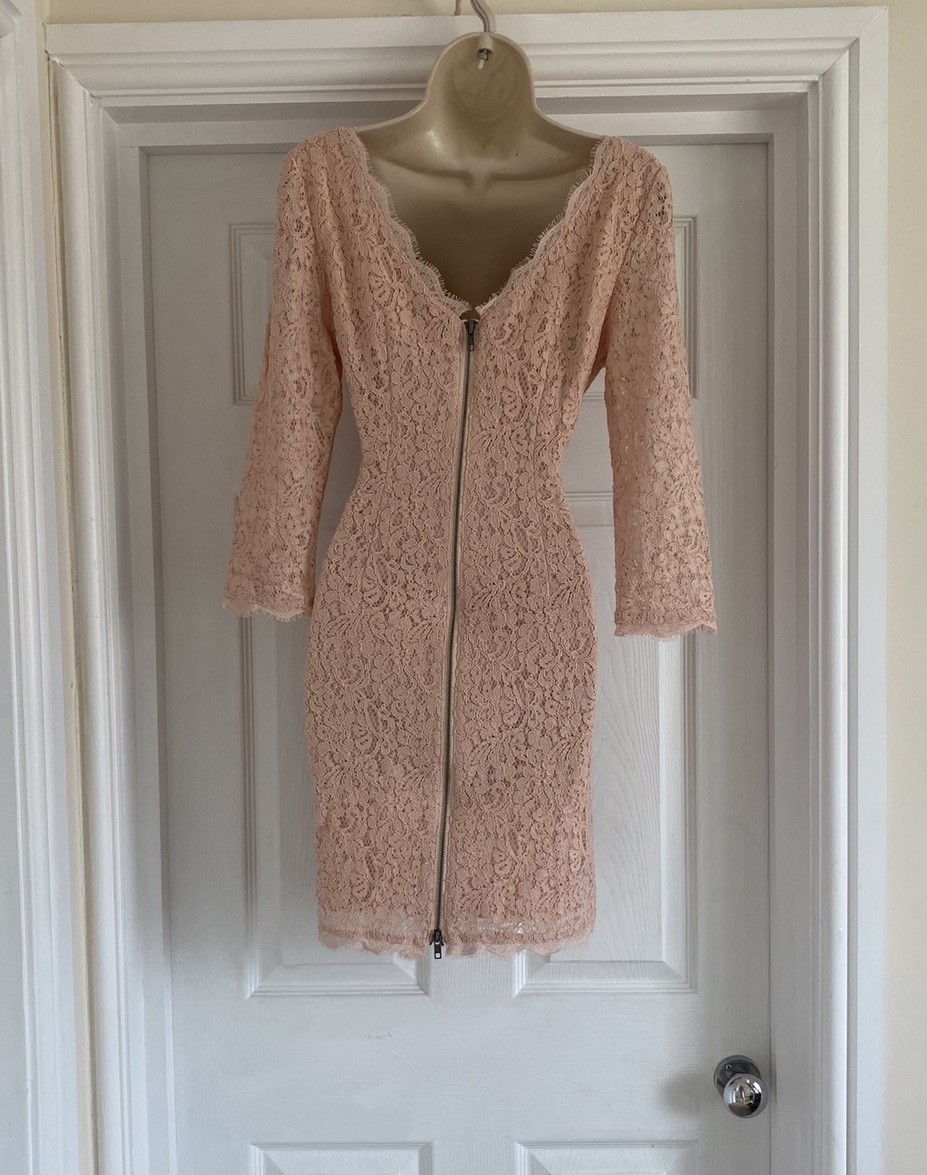 ADRIANNA PAPELL NEW YORK BNWT APPLIQUÉ LACE SIZE 8/10 BLUSH WIGGLE PARTY DRESS