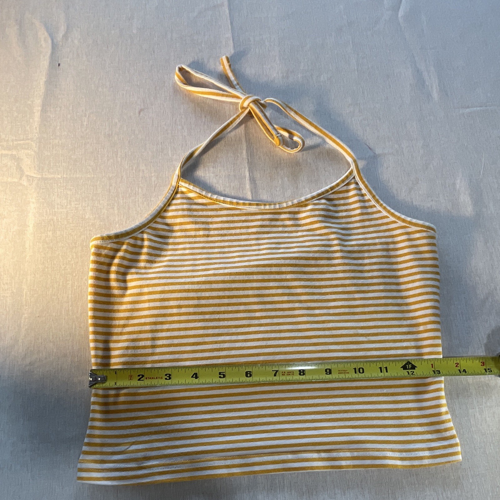 Arizona Jean Co Yellow/White Striped Halter Cropped Tank Top, M Cotton Stretch