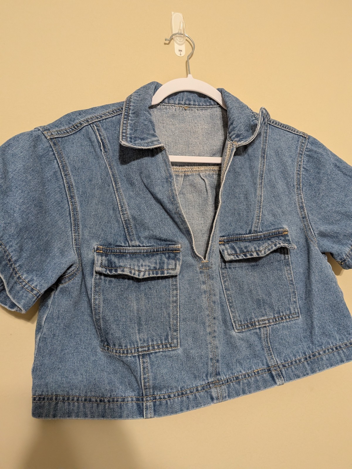 Y2K Boxy Cropped Denim Vintage Style Streetwear Jean Top With Pockets