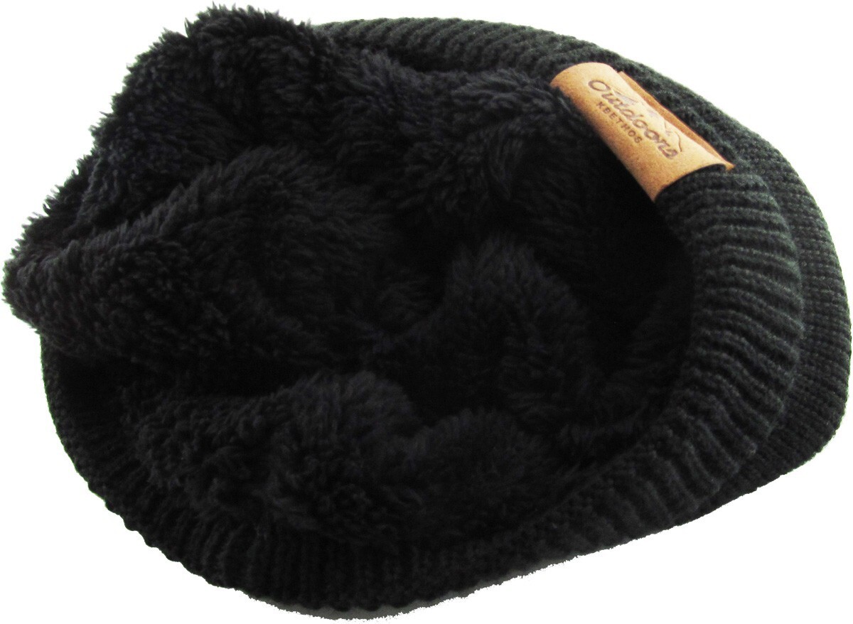 KB ETHOS Oversized Slouch Sherpa Fleece Fur Lined Black Winter Beanie Hat
