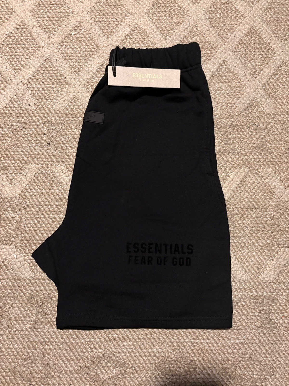 Essentials Black Fleece Cotton Sweat Shorts Drawstring Pockets Logo Men