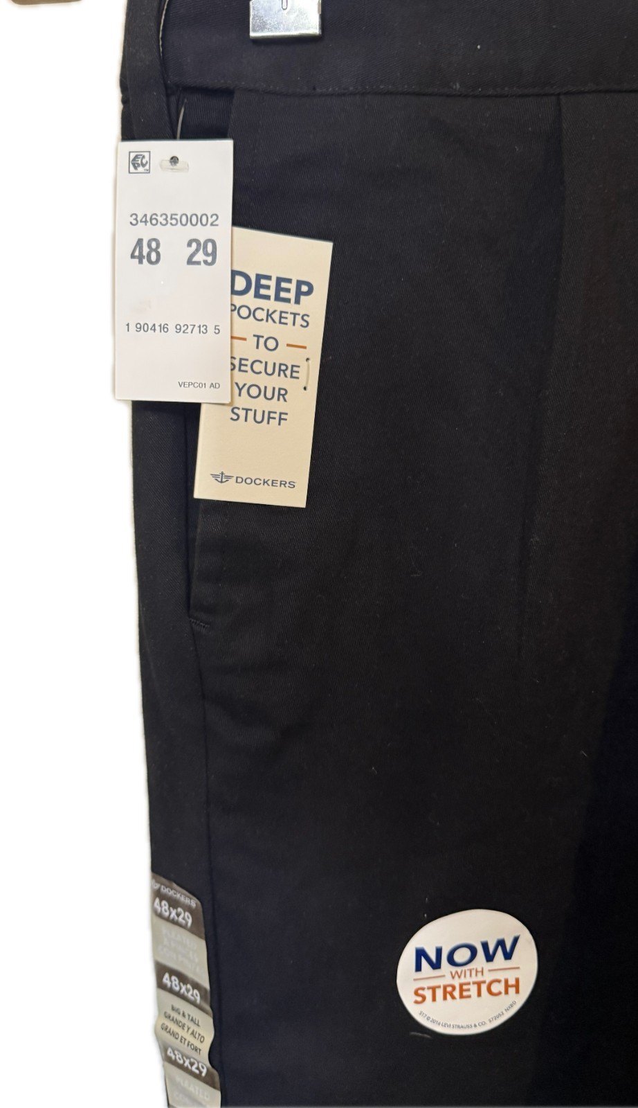 Dockers Men’s Classic Fit Easy Khaki Pants Big & Tall Black 48 W x 29 NWT