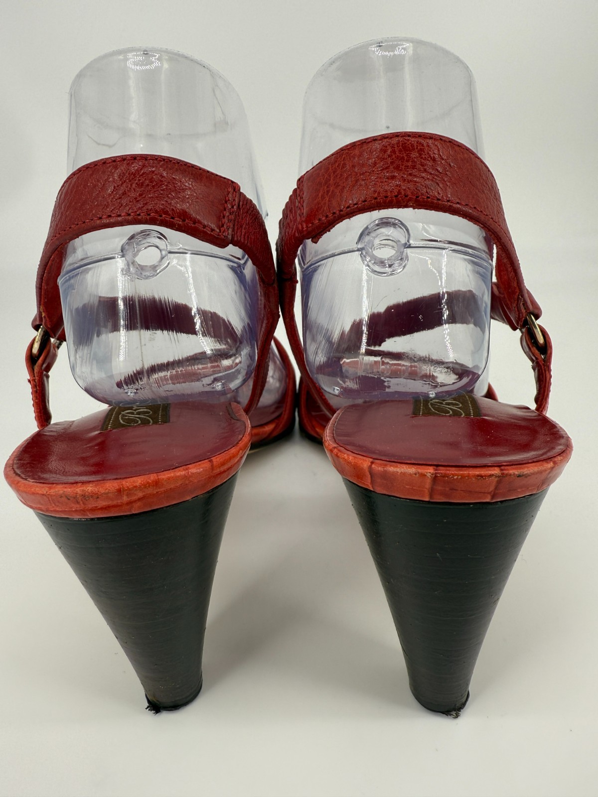 Brighton Rhodes Red Leather Heels Womens 9M Made In Italy Croc Emboss Slingback