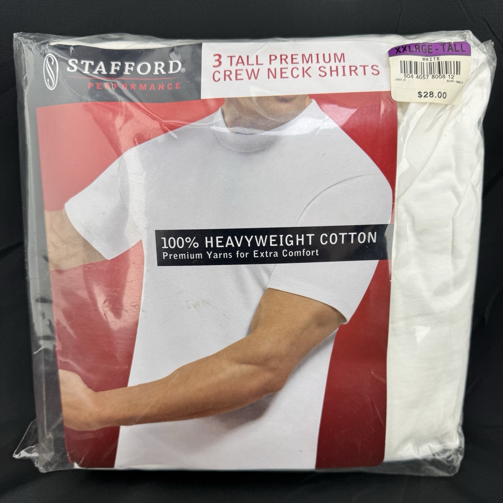 Stafford Mens XXL TALL White Crew Neck T-Shirts 3 Pack Heavyweight Cotton 2XLT