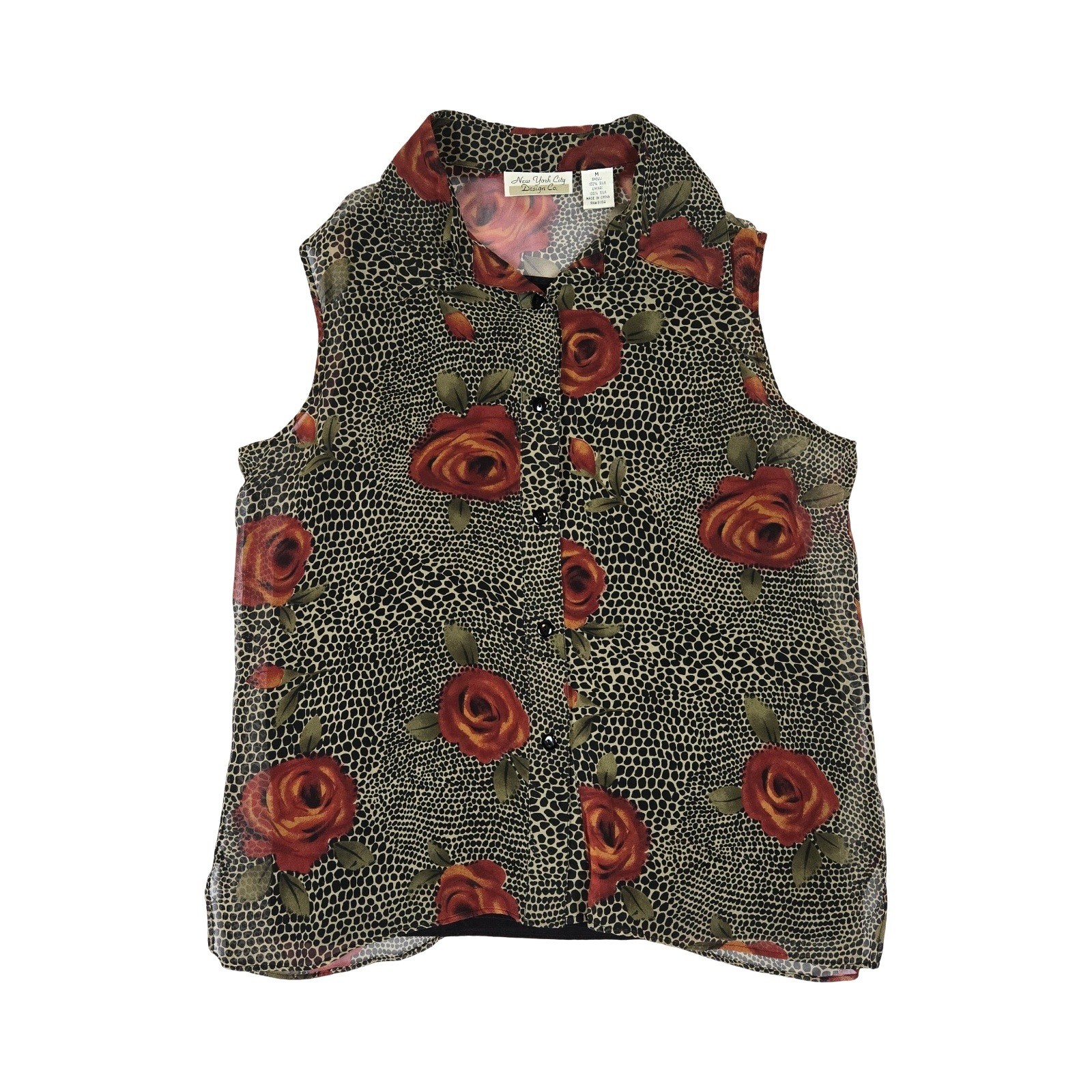 VTG 90s Silk Rose Leopard Tank Top Blouse MD New York City Design Co Flowly