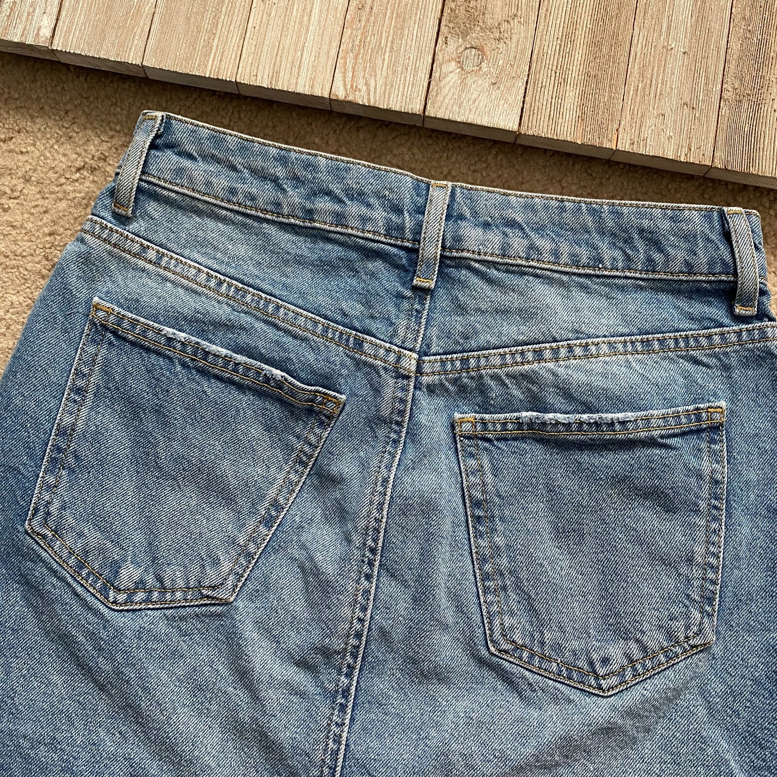 Forever 21 Los Angeles Womens S Denim Distressed Fringe Hem Skirt Y2K Festival