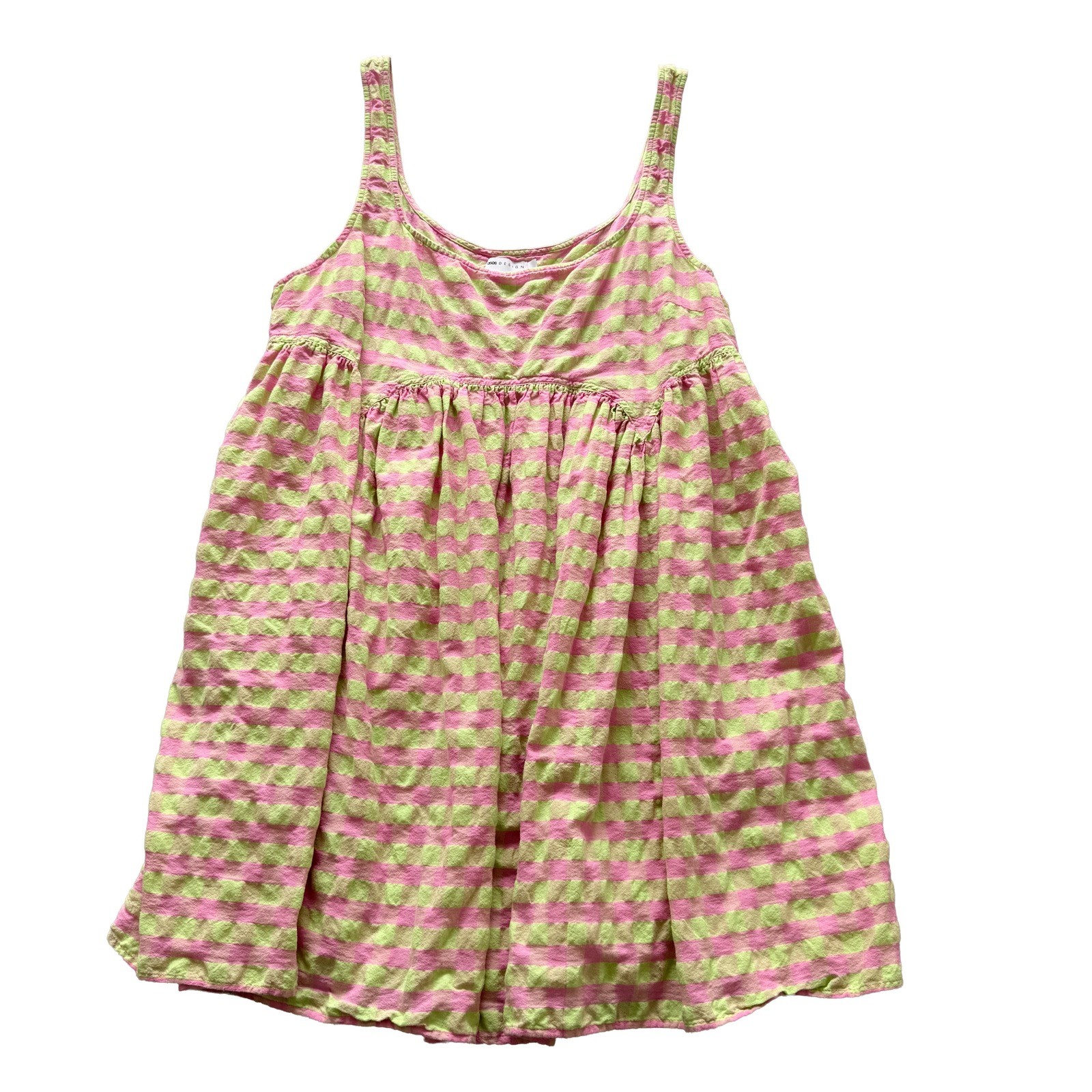 ASOS DESIGN Womens Pink Lime Green Gingham Check Trapeze Mini Dress US 14