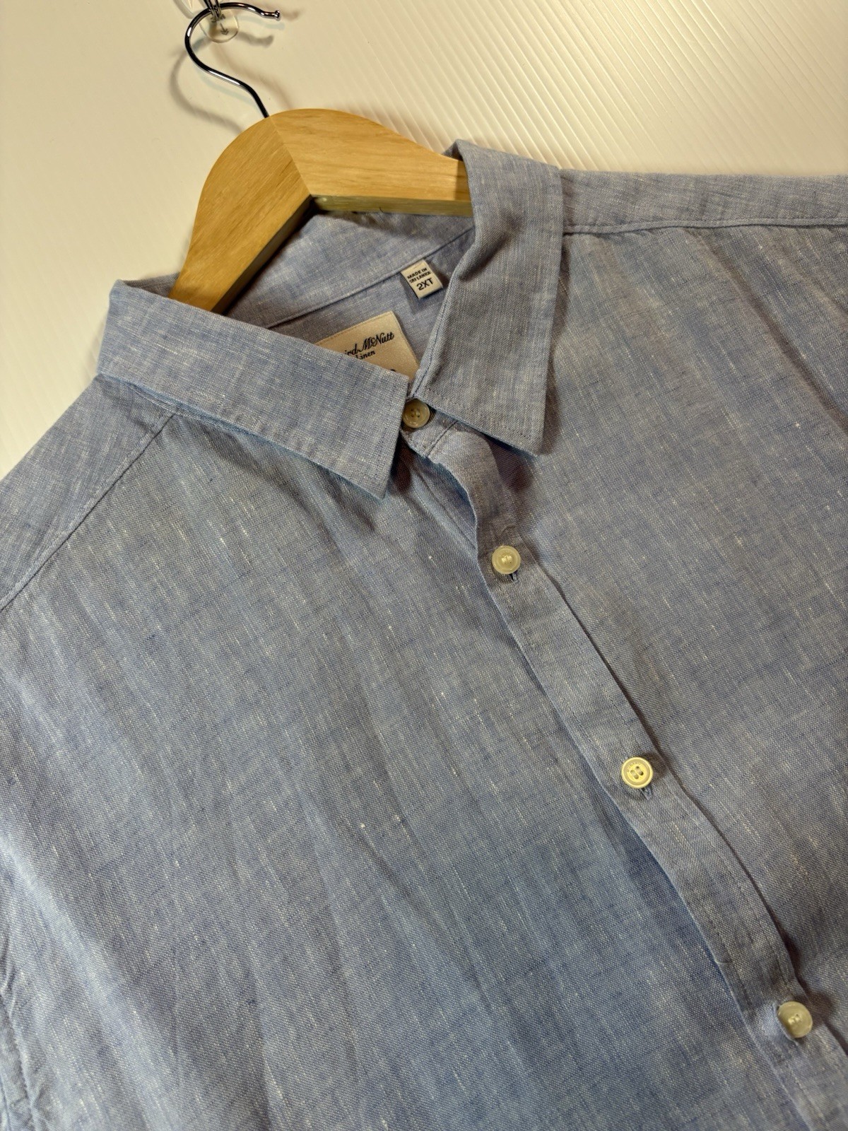 Murano Baird McNutt Linen Men’s 2XT Big & Tall Blue Woven L/S Button-Up