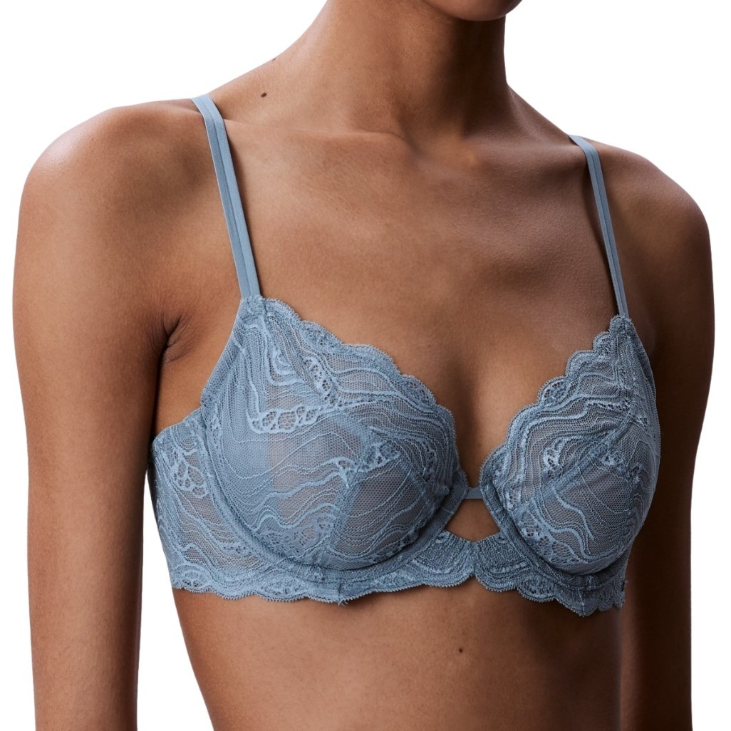 CALVIN KLEIN Sensual Stretch Lace Unlined Full Coverage Bra 36A Lead Blue QF8120
