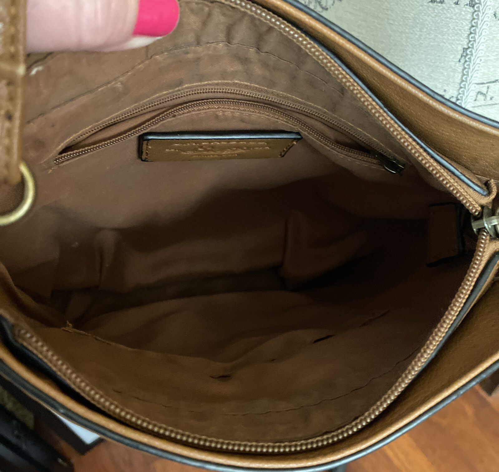 G.H. Bass Brown Embroid’d & Riveted Vegan Leather Shoulder Bag/Crossbody/Purse
